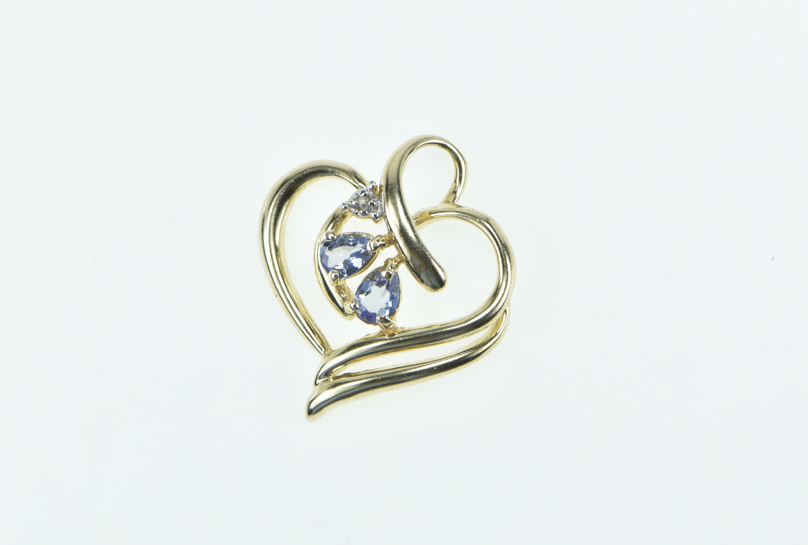 10K Pear Tanzanite Diamond Accent Heart Love Yellow Gold Pendant