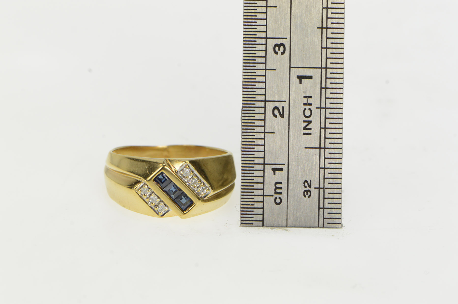 10k Yellow Gold Blue Sapphire & Diamond Ring – 7-Stone Layered Band, Size 9.75 - View #5