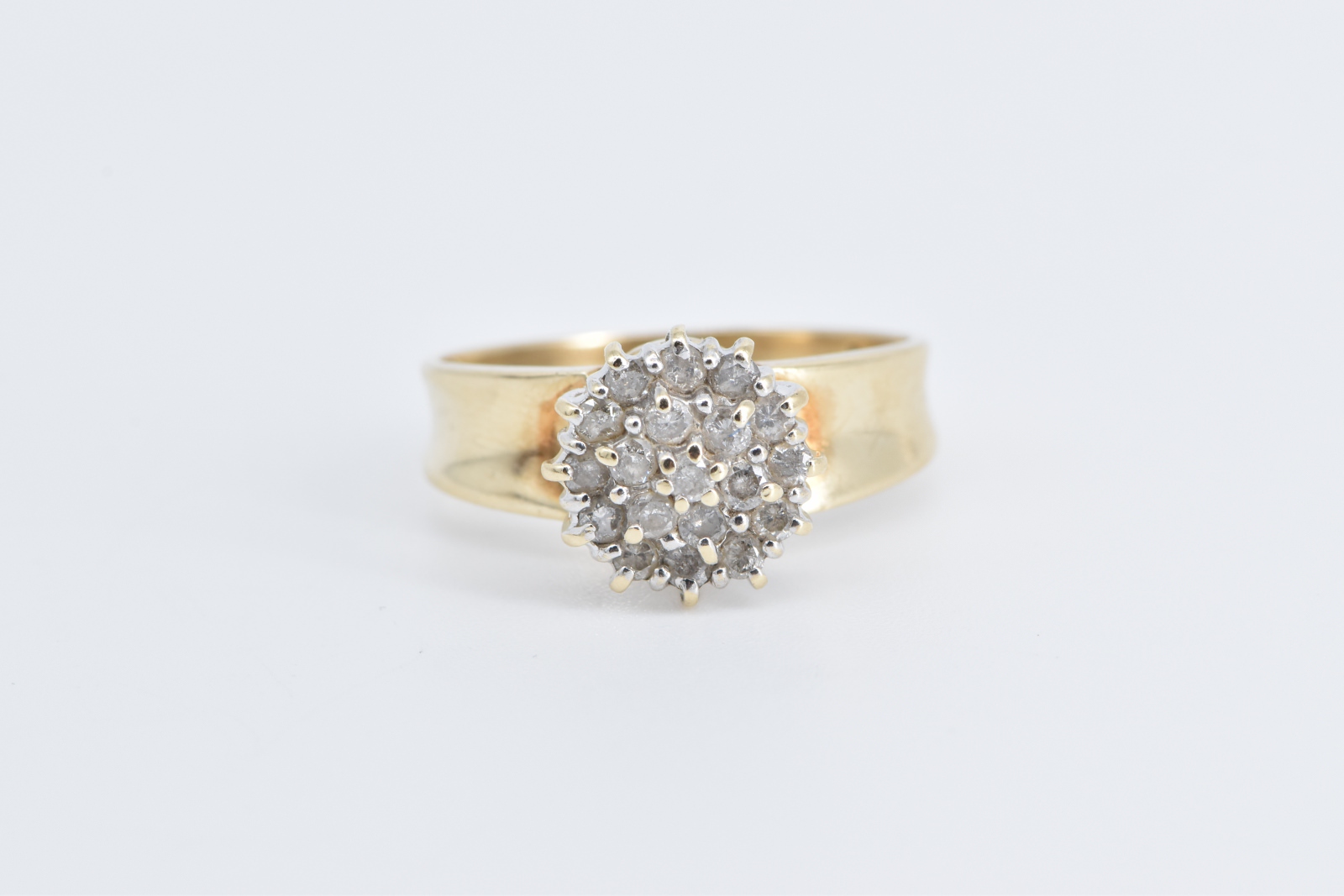 10K Round Diamond Cluster Vintage Statement Yellow Gold Ring, Size 7.25