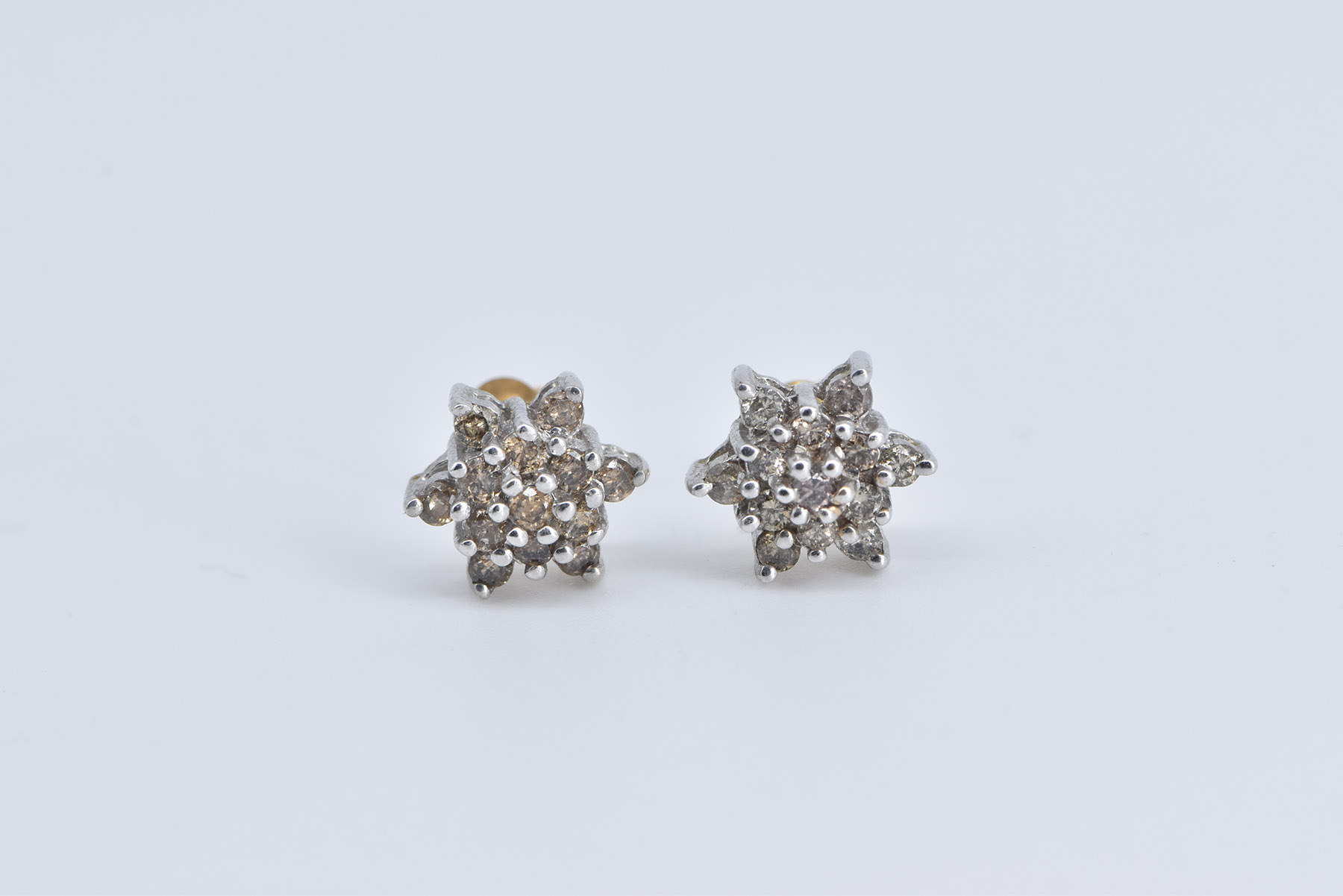 10K Round Diamond Flower Round Cluster Stud White Gold Earrings