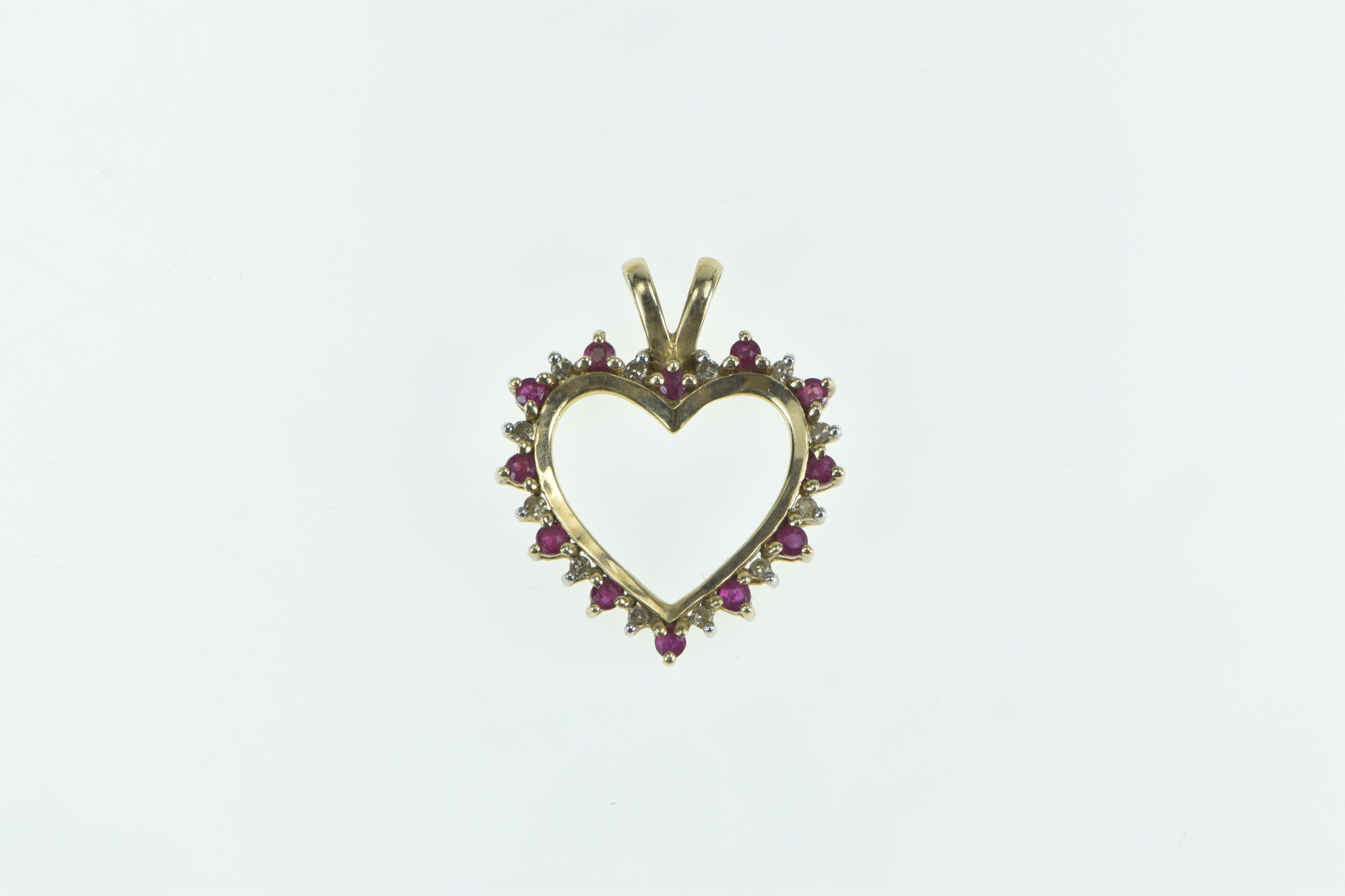 10K Ruby Diamond Heart Love Symbol Vintage Yellow Gold Pendant