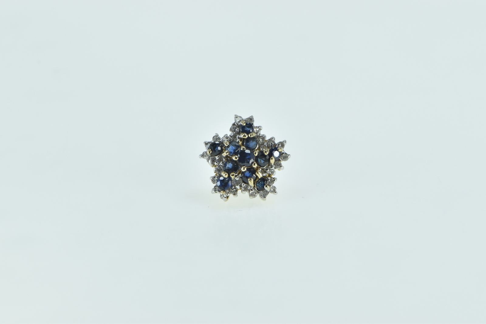 10K Sapphire Diamond Flower Cluster Single Stud Yellow Gold Earring