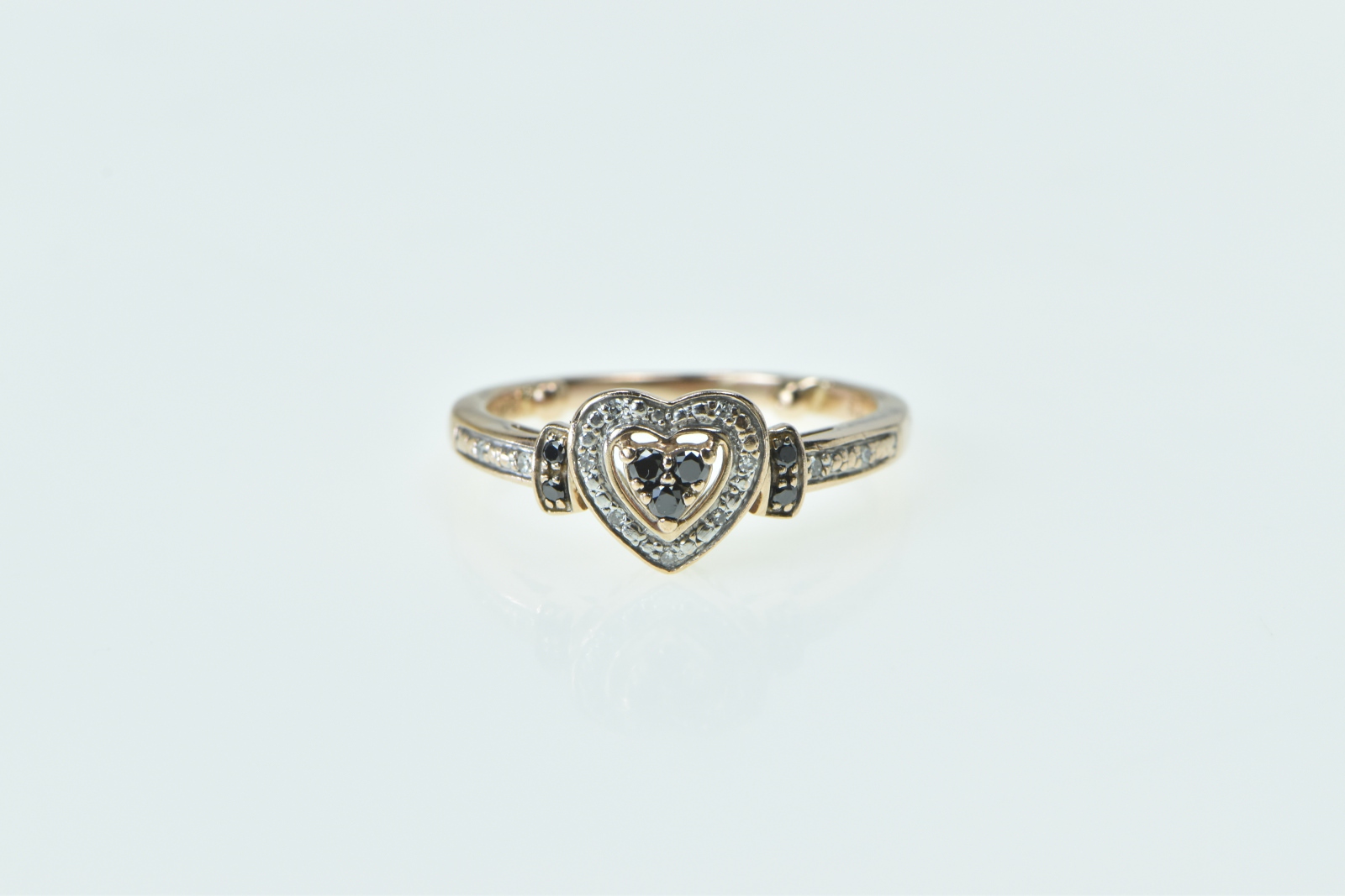 10K Sapphire Diamond Heart Love Symbol Promise Rose Gold Ring, Size 5.5