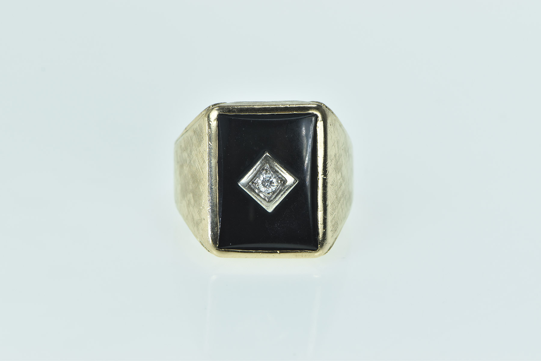 10K Squared Black Onyx Diamond Statement Yellow Gold Ring, Size 6.75