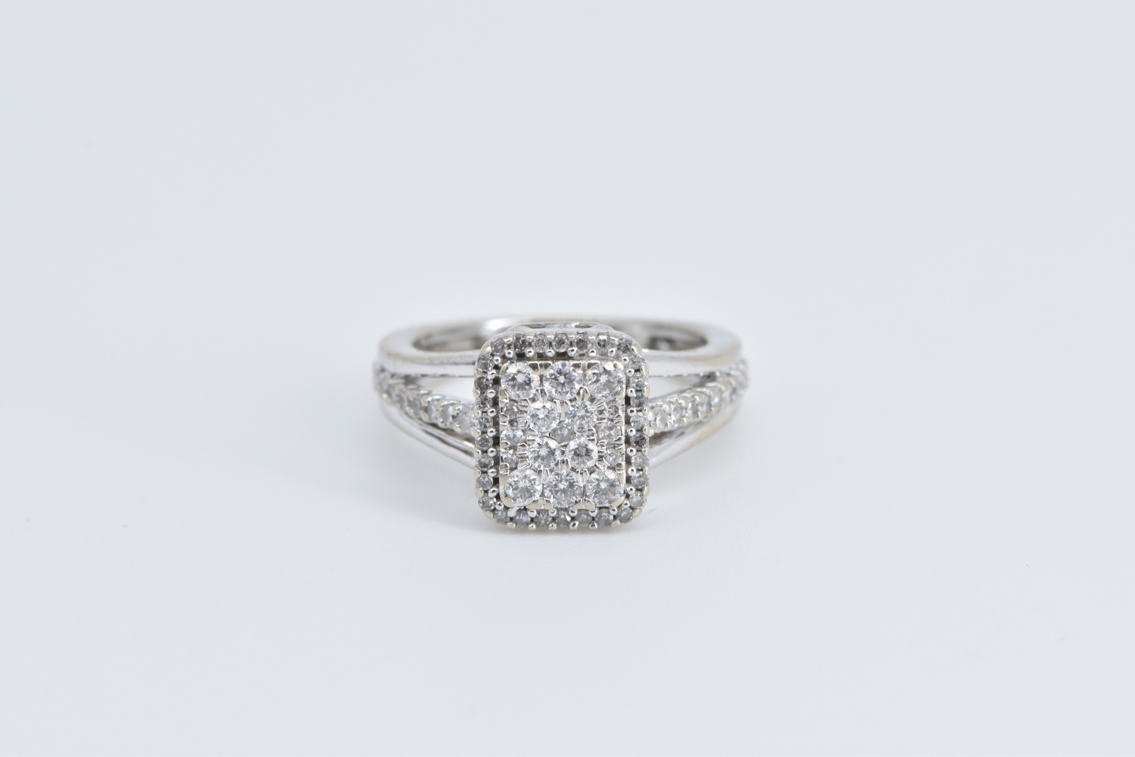 10K Squared Diamond Cluster Halo Engagement White Gold Ring, Size 3.25