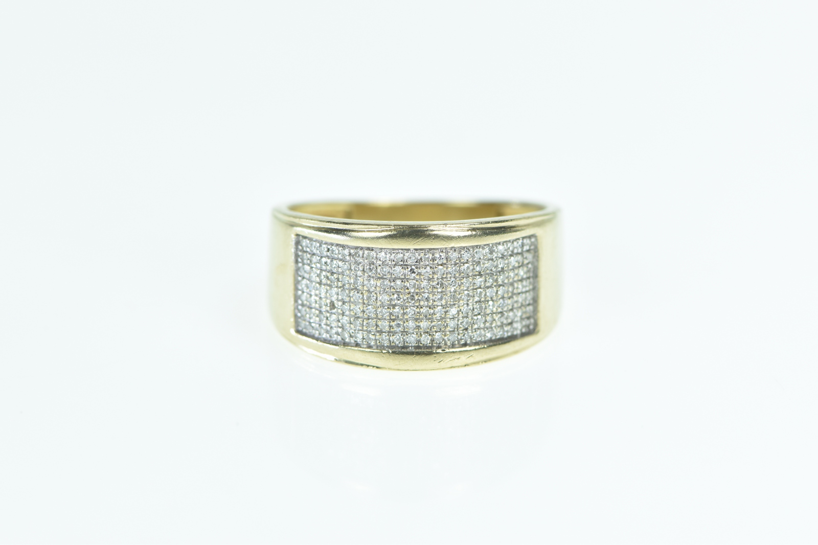 10K Squared Diamond Pave Wide Band Yellow Gold Ring, Size 9.75