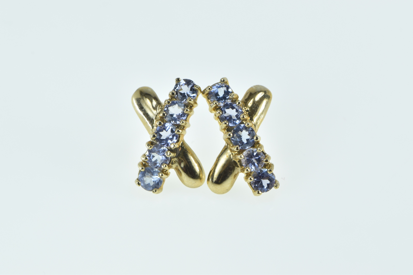 10K Tanzanite X Criss Cross Vintage Statement Yellow Gold Earrings