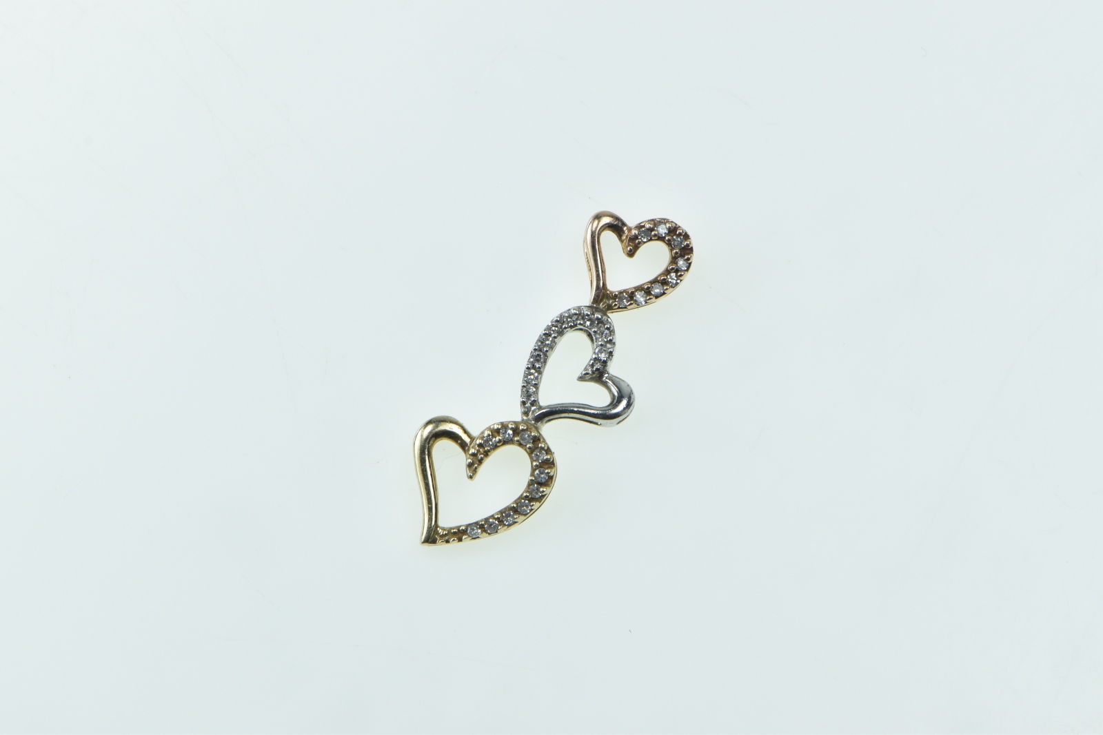 10K Tri Color Sterling Silver Diamond Heart Love Yellow Gold Pendant