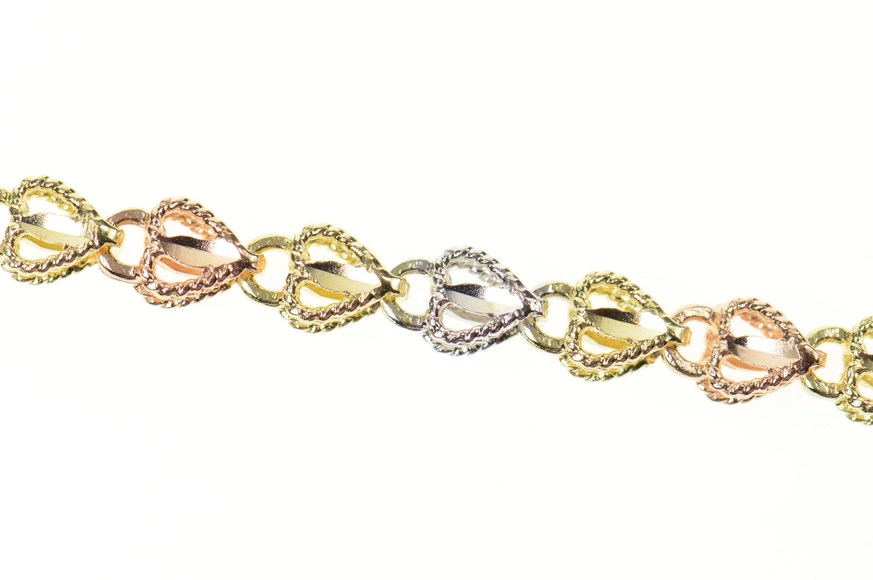 10k Tri Tone Diamond Cut Heart Link Yellow Gold Bracelet 7 75 Property Room