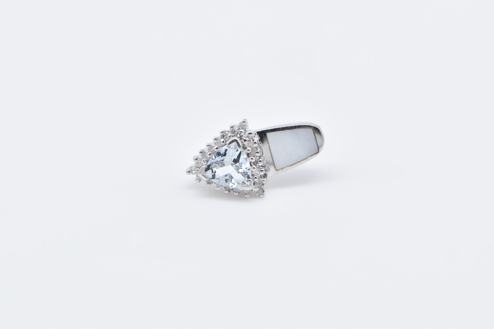 10K Trillion Aquamarine Diamond Halo Single Stud White Gold Earring