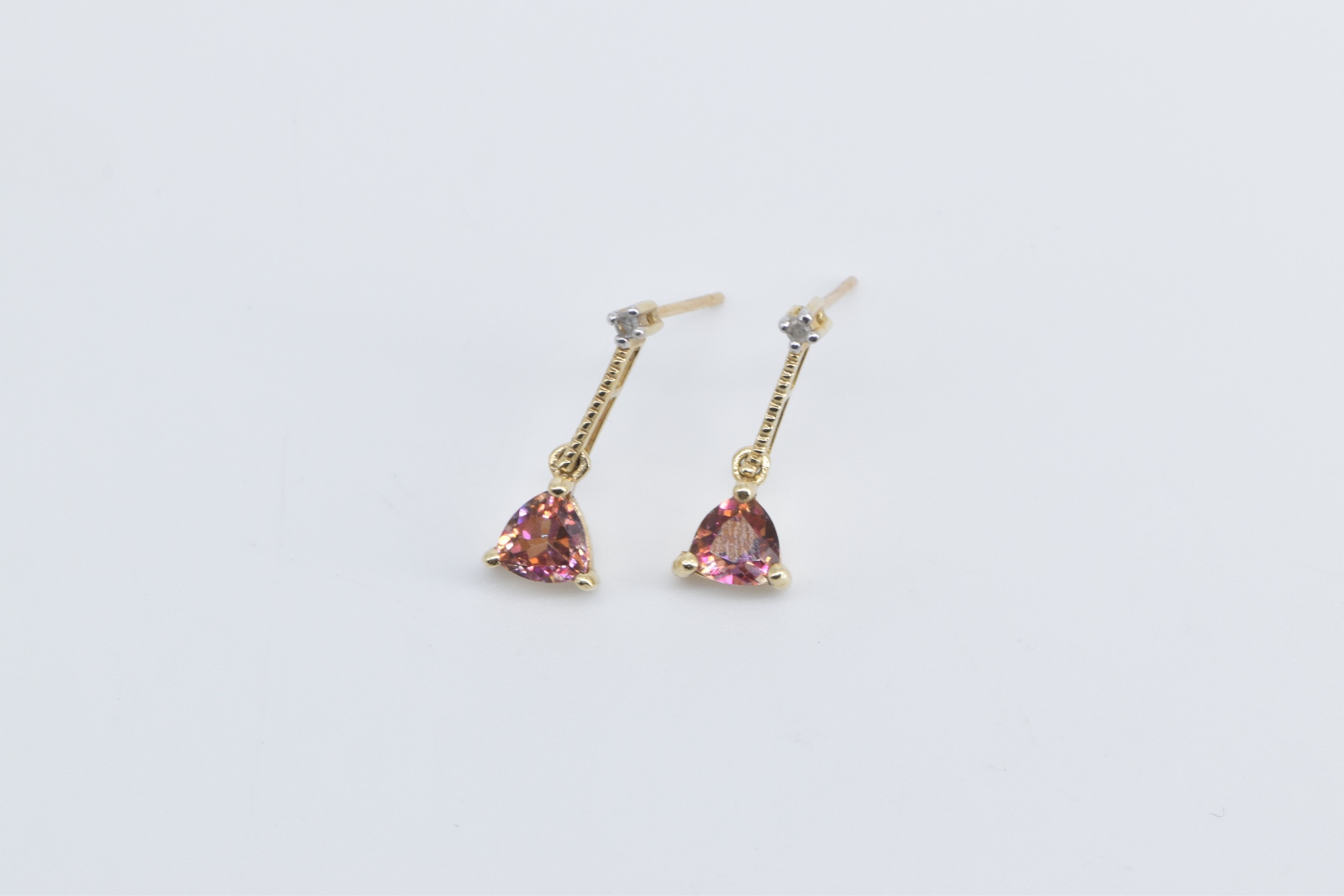 10K Trillion Peach Mystic Topaz Diamond Drop Dangle Yellow Gold Earrings