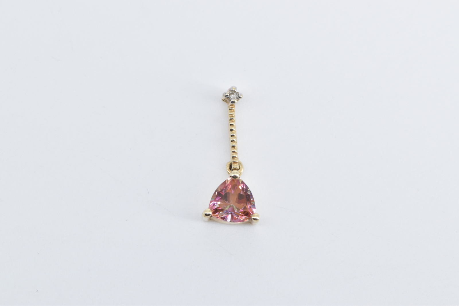 10K Trillion Peach Mystic Topaz Diamond Drop Dangle Yellow Gold Pendant