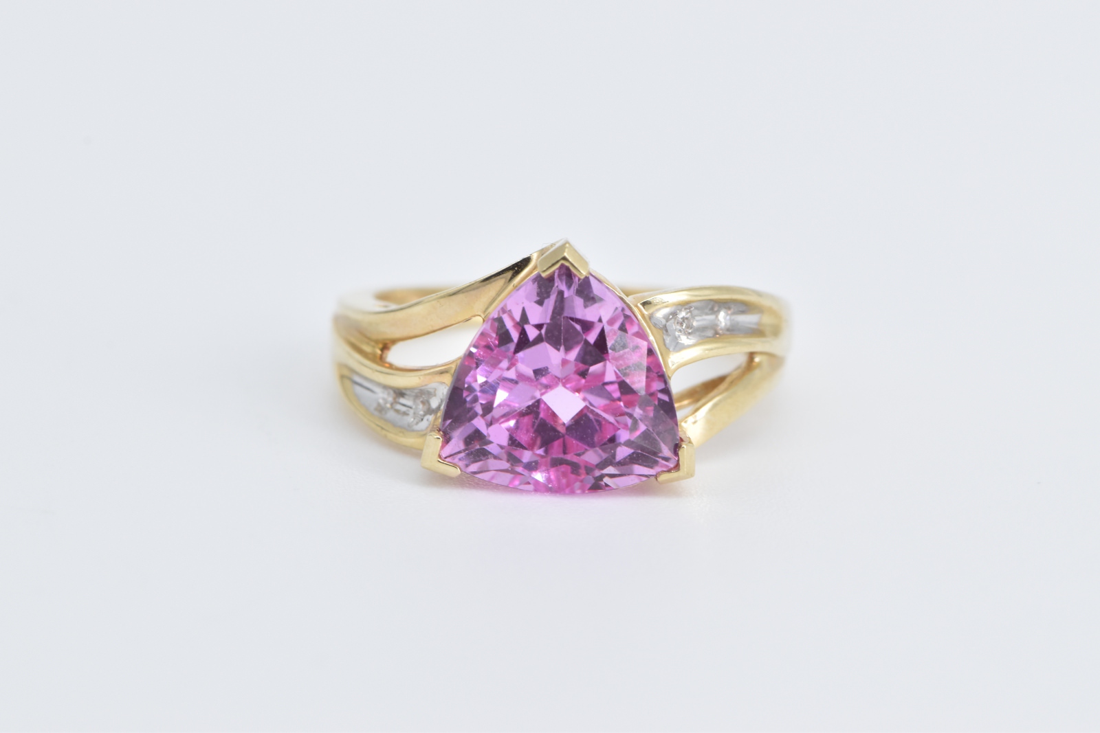 10K Trillion Pink Topaz Diamond Accent Statement Yellow Gold Ring, Size 5.5