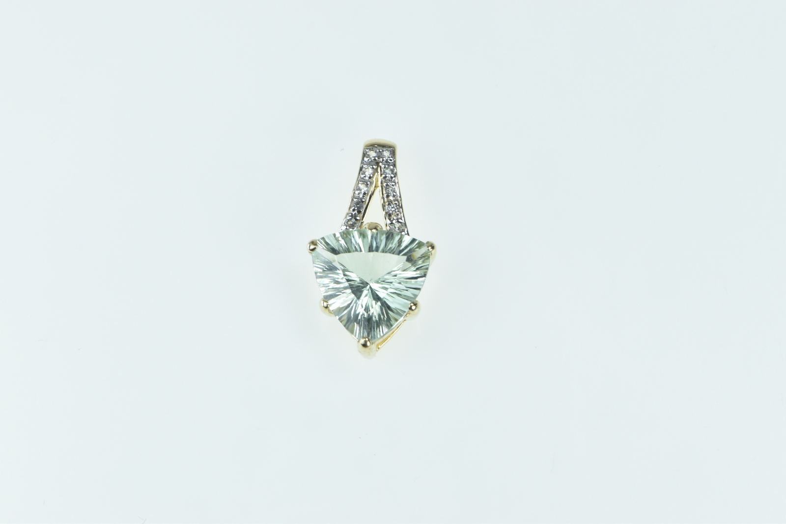 10K Trillion Syn. Prasiolite Diamond Statement Yellow Gold Pendant