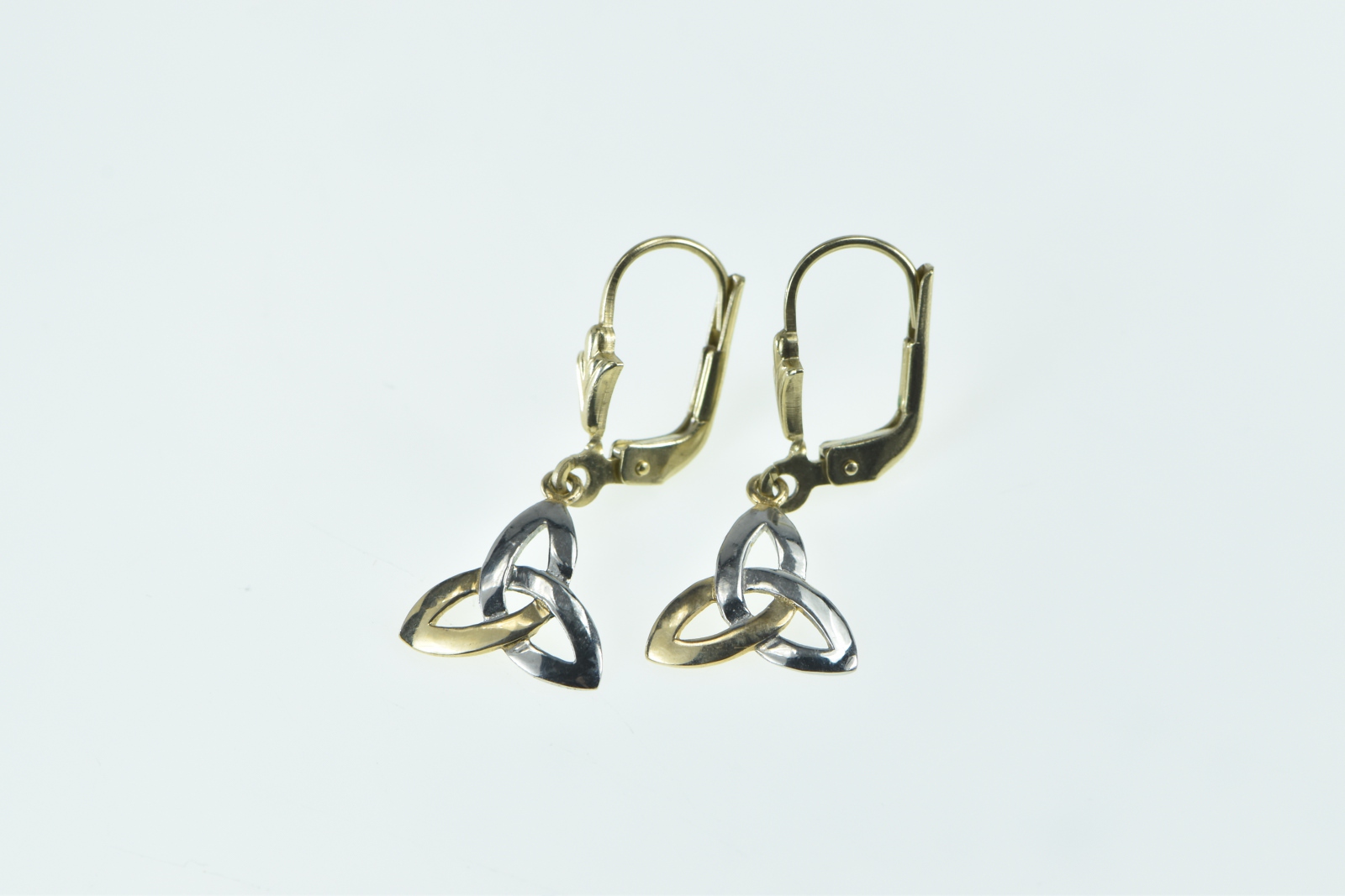 10K Triquetra Two Tone Dangle Statement Yellow Gold Earrings