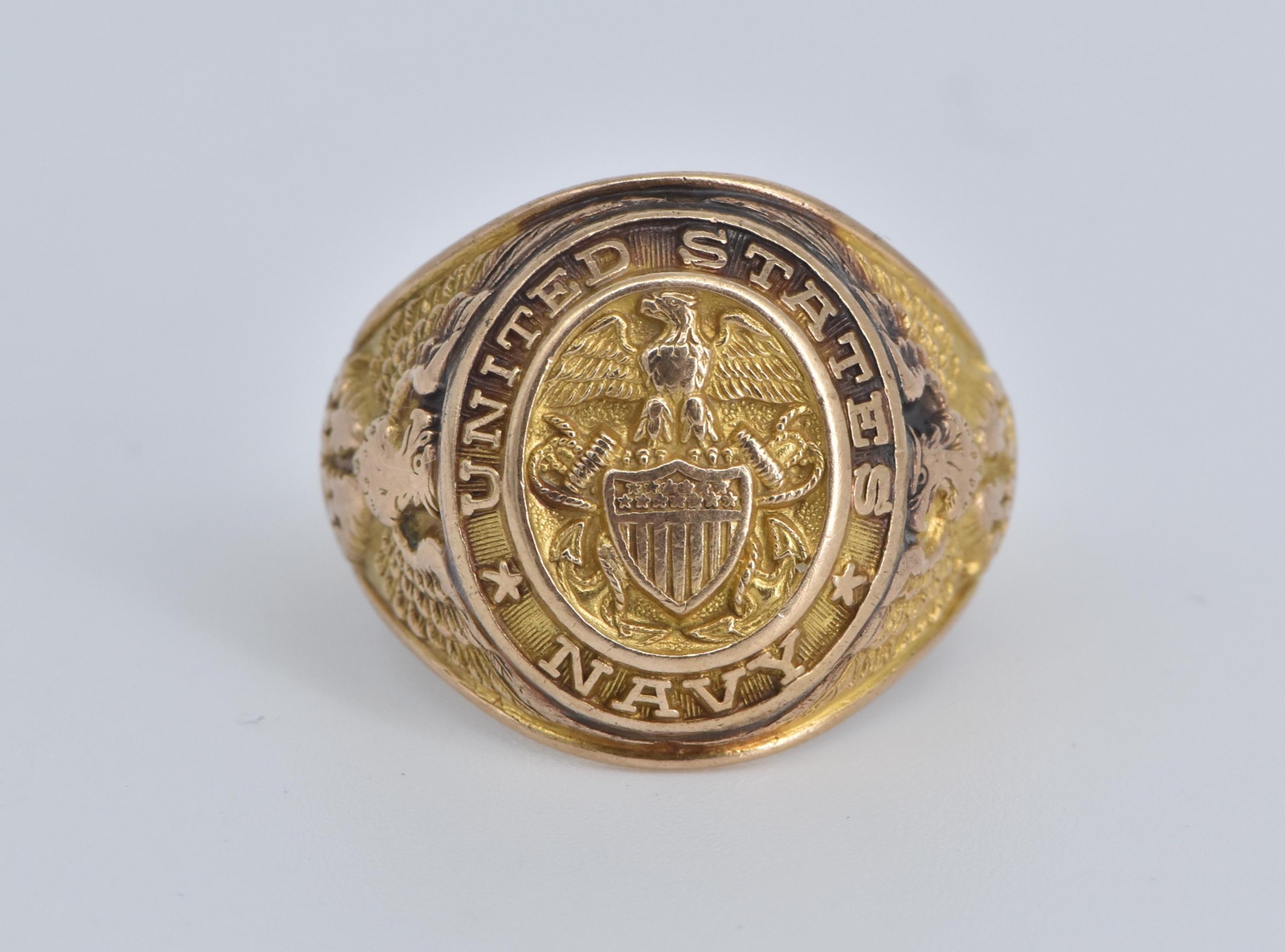 10K United States Navy Naval Military Service Yellow Gold Ring, Size 8.75