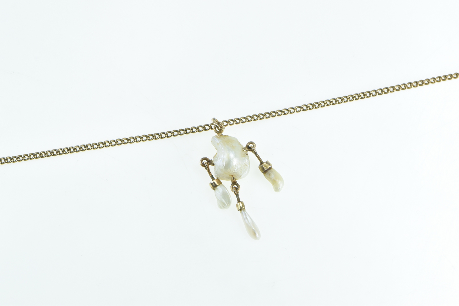 10K Victorian Baroque Pearl Drop Statement Yellow Gold Necklace 16.5"