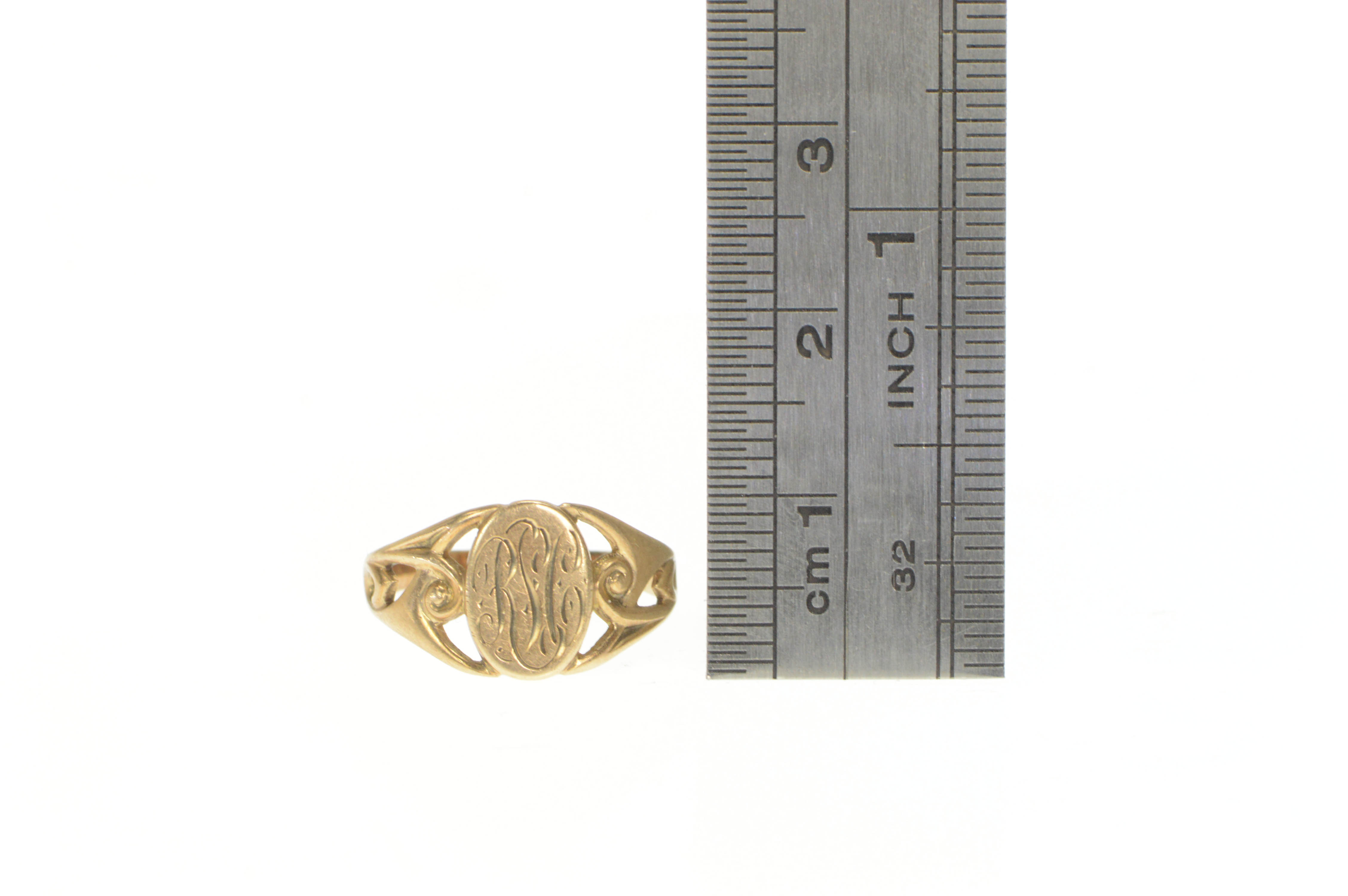 10K Victorian RSC Monogram Name Initial Engraved Yellow Gold Ring, Size