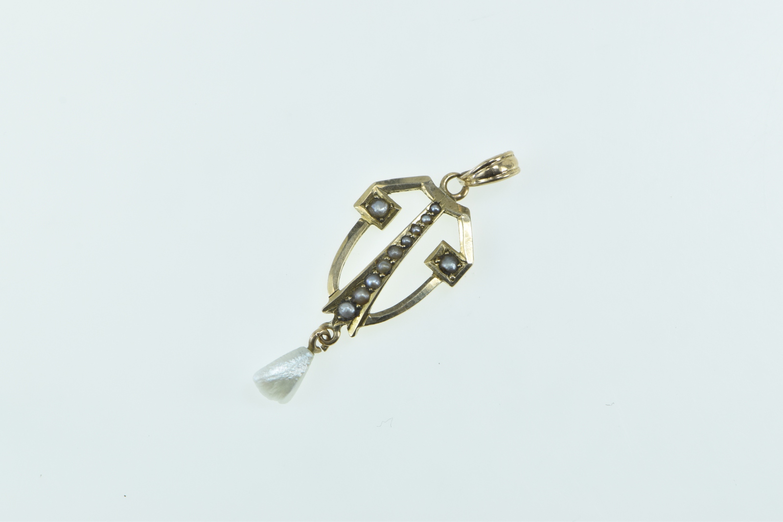 10K Victorian Seed Pearl Ornate Drop Vintage Yellow Gold Pendant