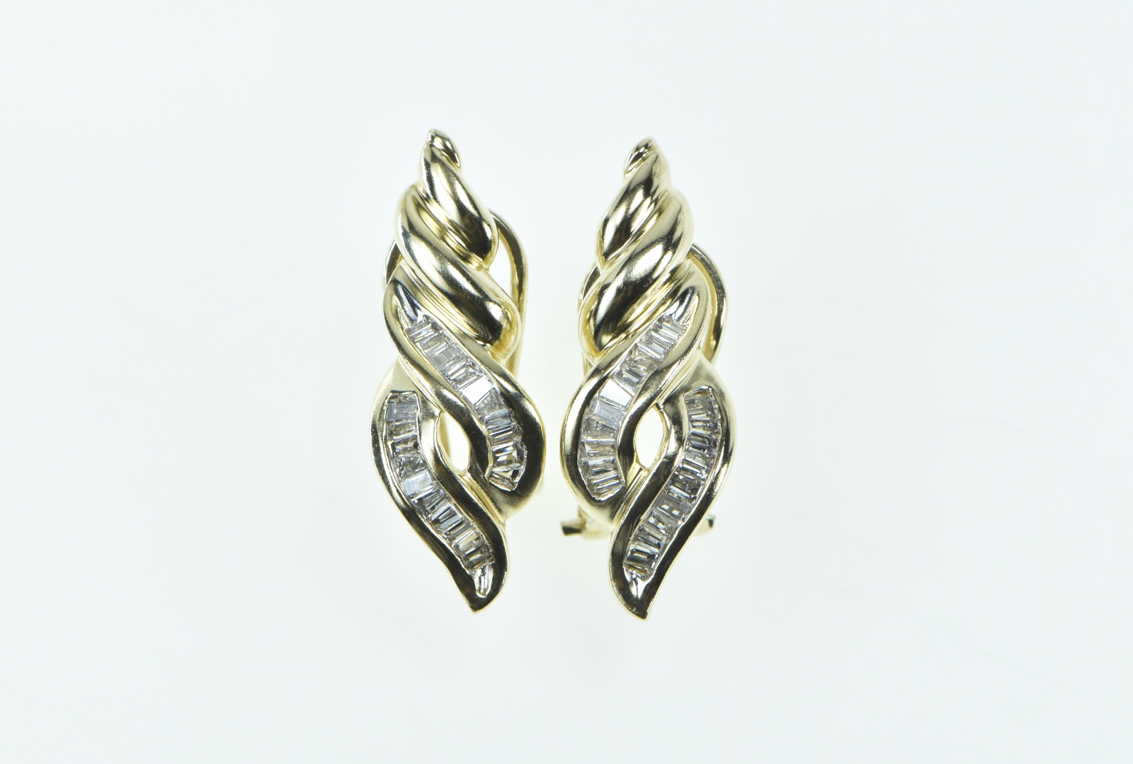 10K Vintage Baguette Diamond Twist French Clip Yellow Gold Earrings