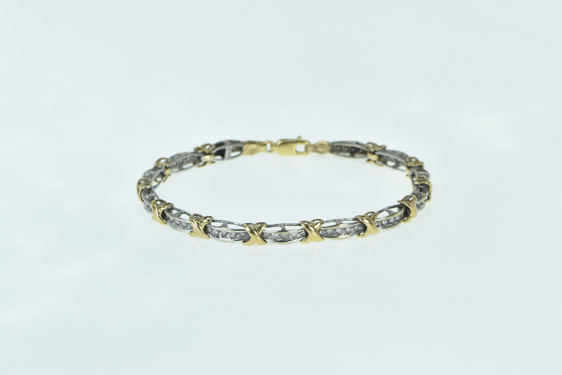 10K Vintage Classic Two Tone Diamond Bar Tennis White Gold Bracelet 7"