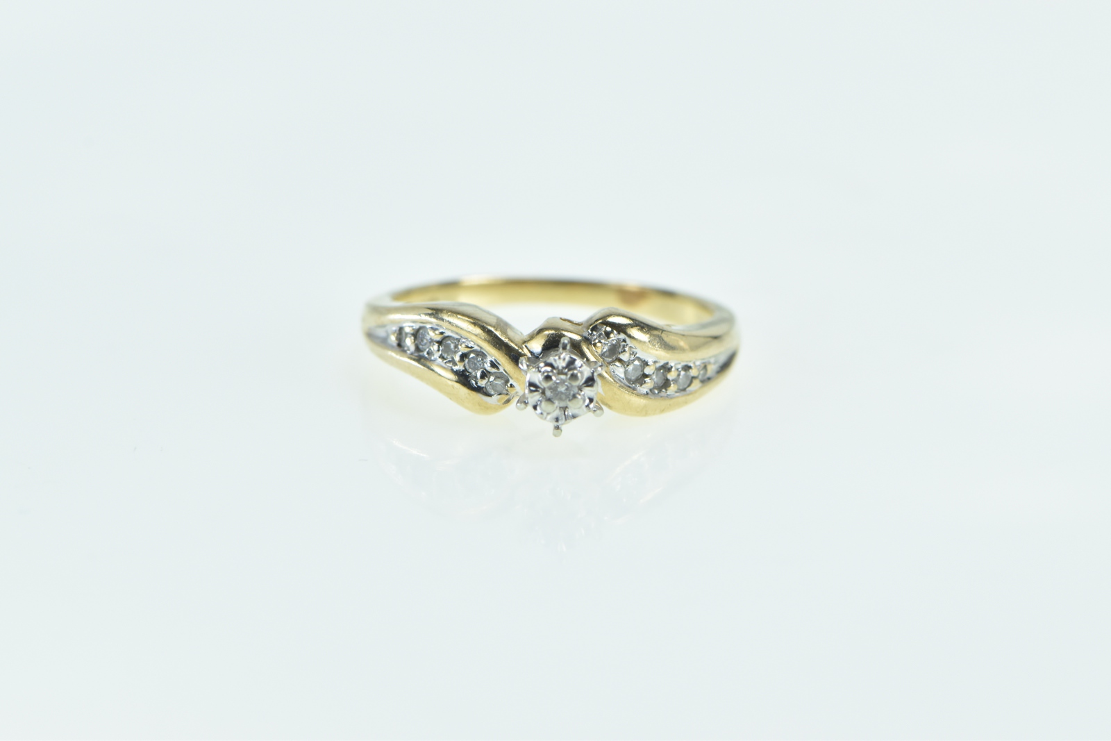 10K Vintage Diamond Classic Bypass Promise Yellow Gold Ring, Size 7