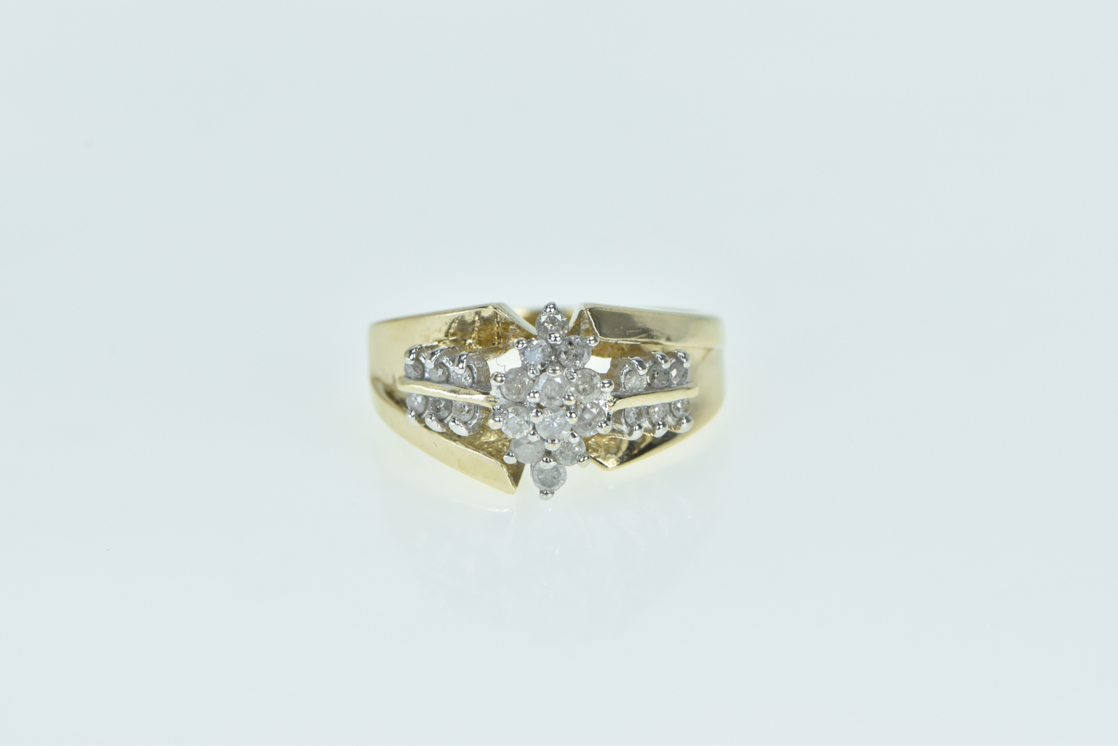 10K Vintage Diamond Cluster Classic Statement Yellow Gold Ring, Size 7