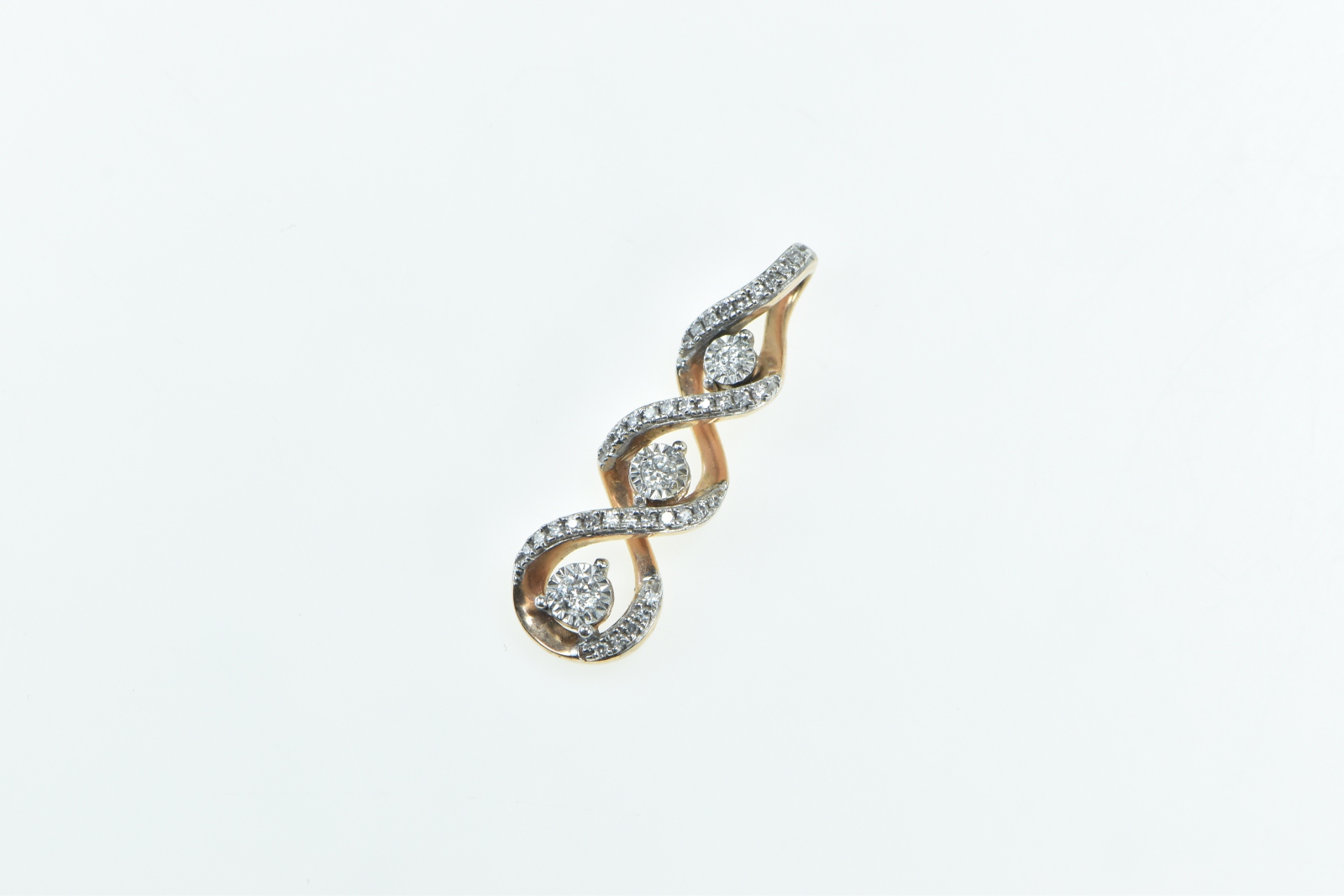 10K Vintage Diamond Encrusted Twist Fashion Drop Rose Gold Pendant