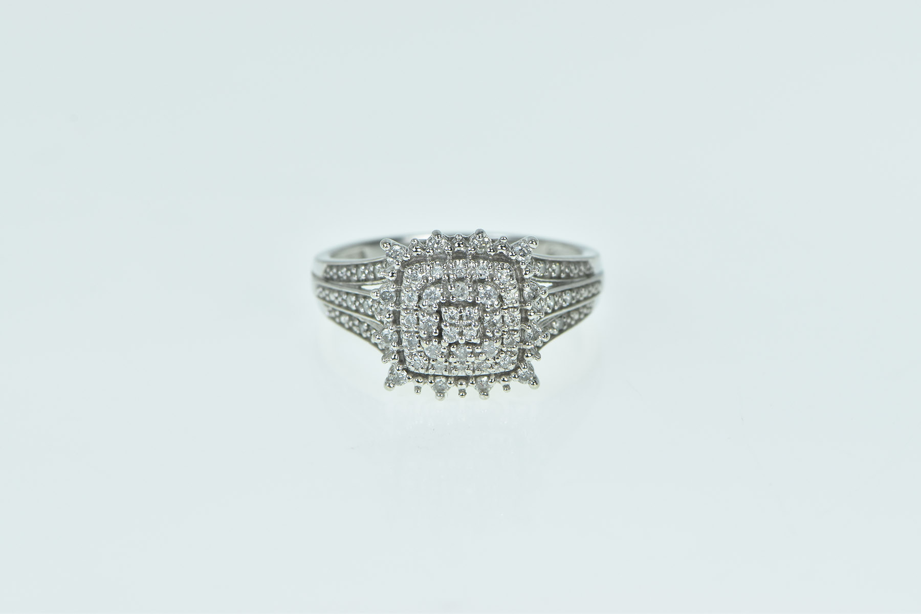 10K Vintage Diamond Square Halo Statement White Gold Ring, Size 7