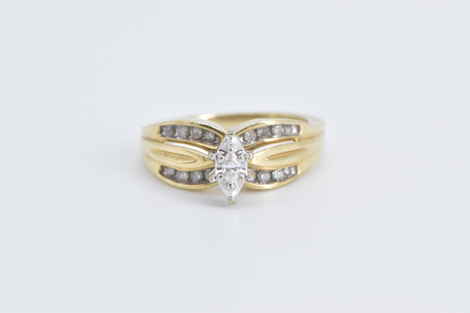 10K Vintage Marquise Diamond Engagement Yellow Gold Ring, Size 6.75