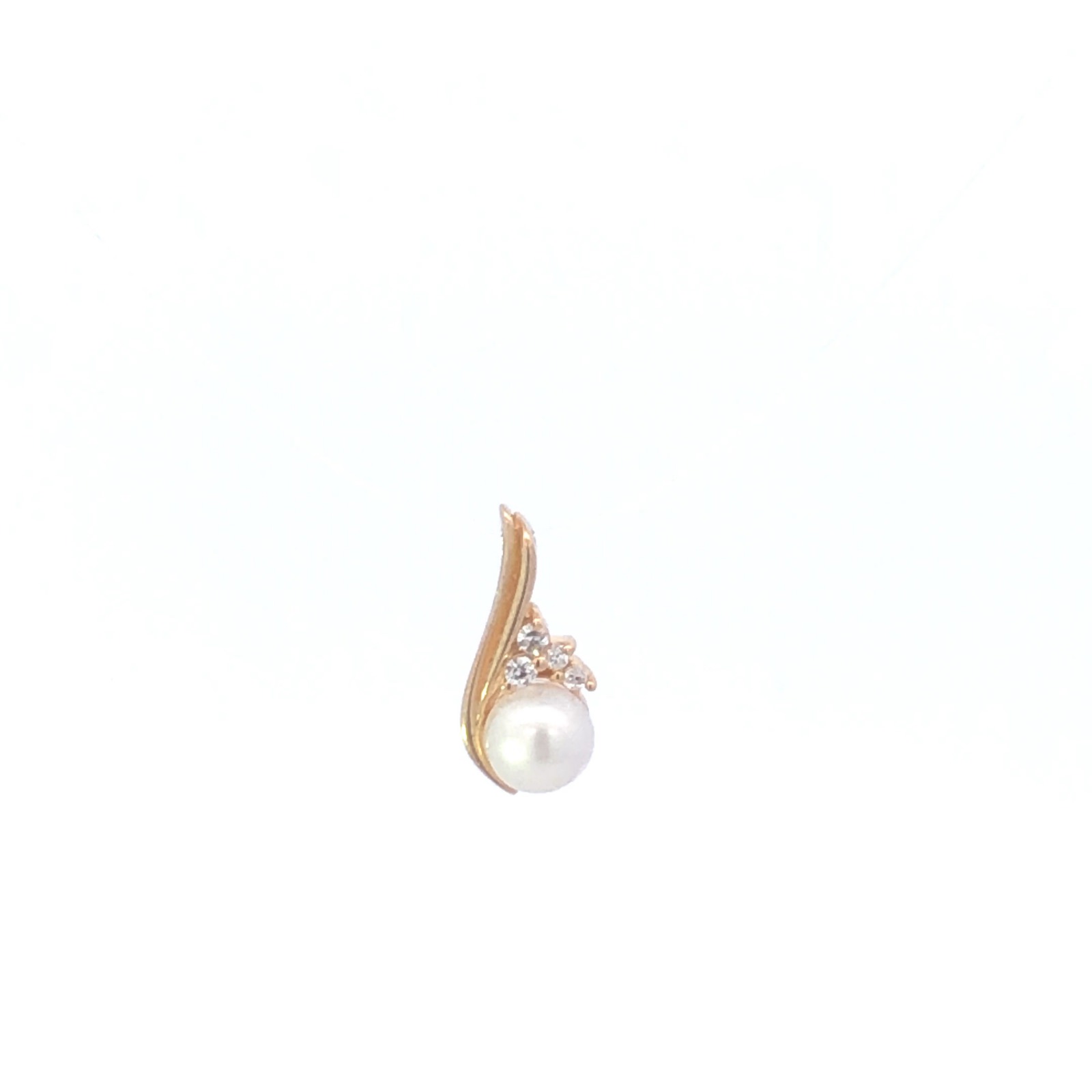 10K Vintage Pearl CZ Classic Swirl Statement Yellow Gold Pendant