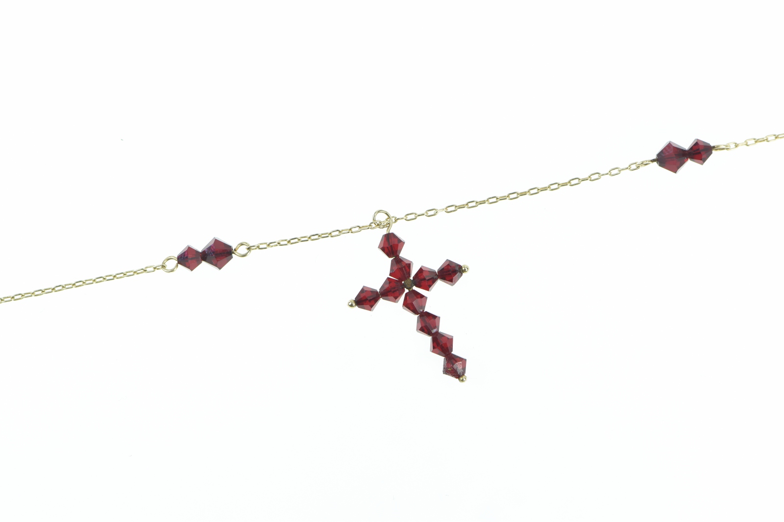 10K Vintage Sim. Garnet Cross Christian Yellow Gold Necklace 16.5"