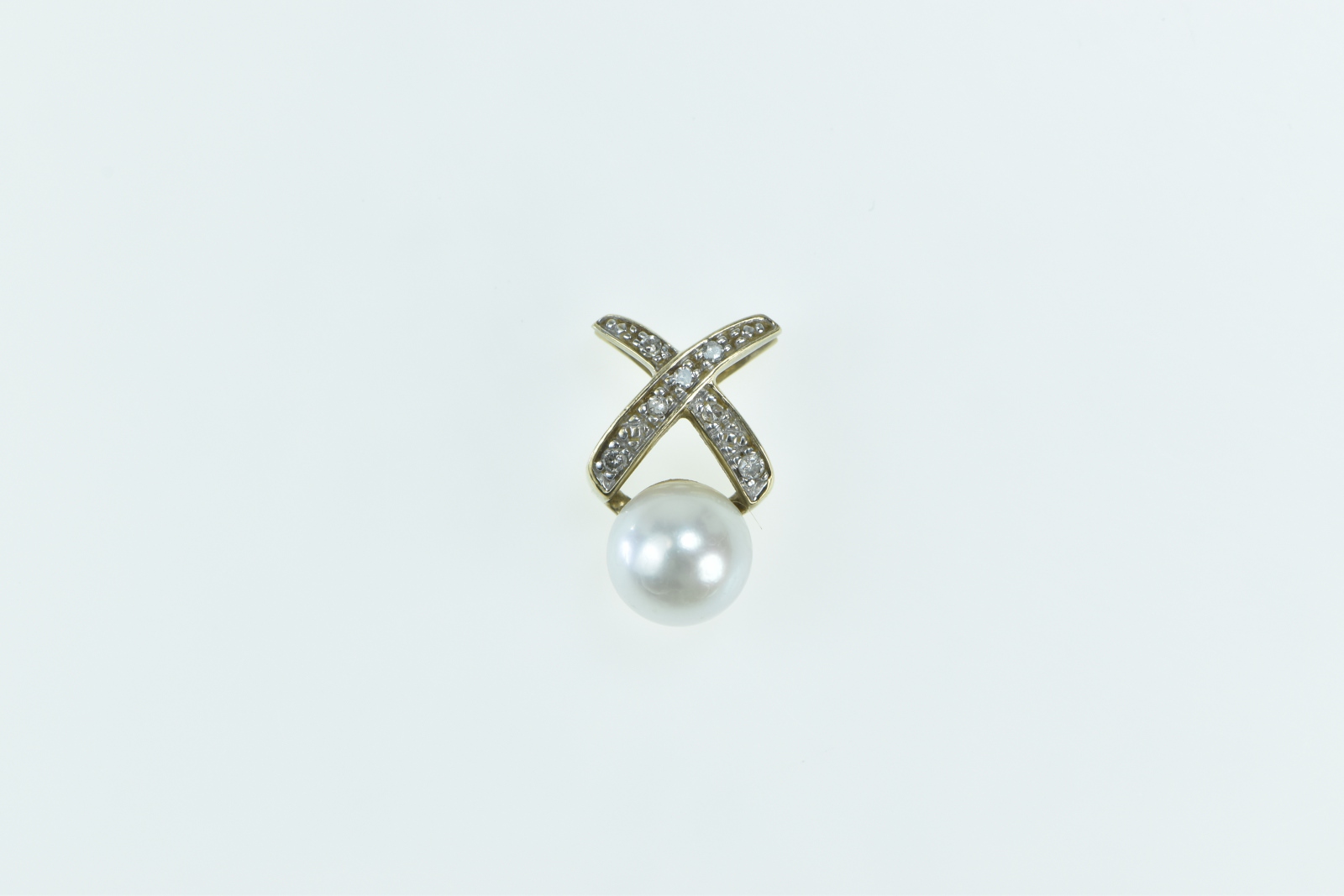 10K X Criss Cross Diamond Pearl Slide Yellow Gold Pendant