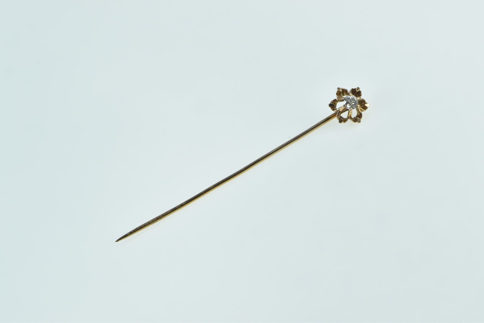 14K 0.11 Ct Old European Cut Diamond Flower Yellow Gold Stick Pin