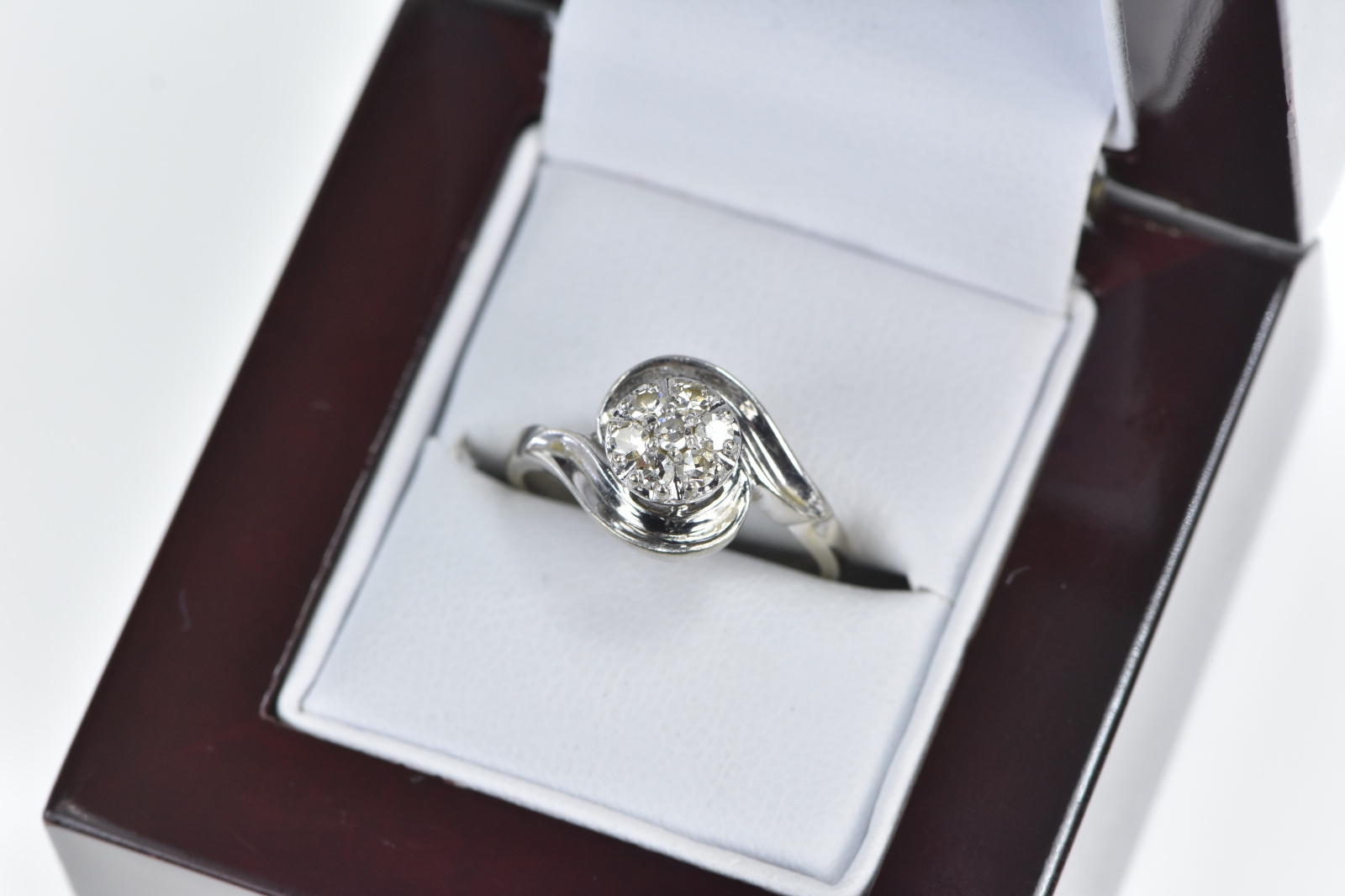 14K 0.21 Ct Round Diamond Cluster Bypass White Gold Ring, Size 6.5