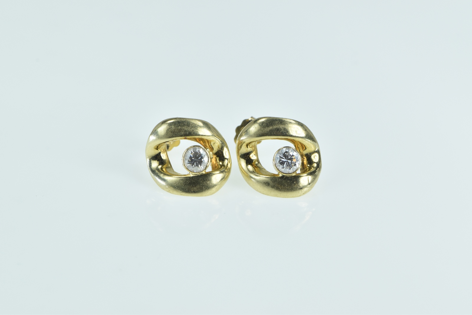 14K 0.30 Ctw Diamond Curb Chain Link Stud Yellow Gold Earrings