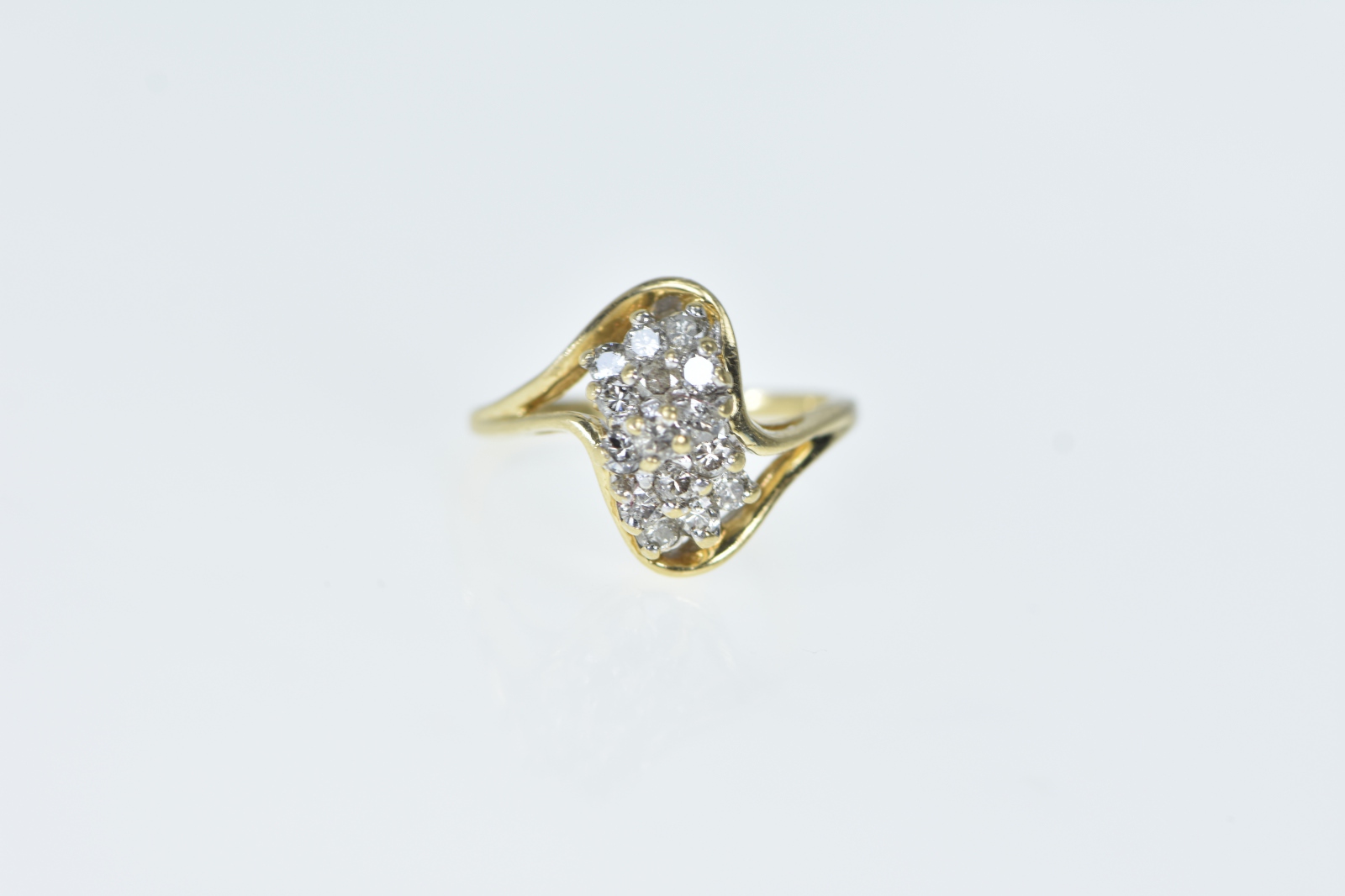 14K 0.30 Ctw Diamond Wavy Cluster Vintage Yellow Gold Ring, Size 3