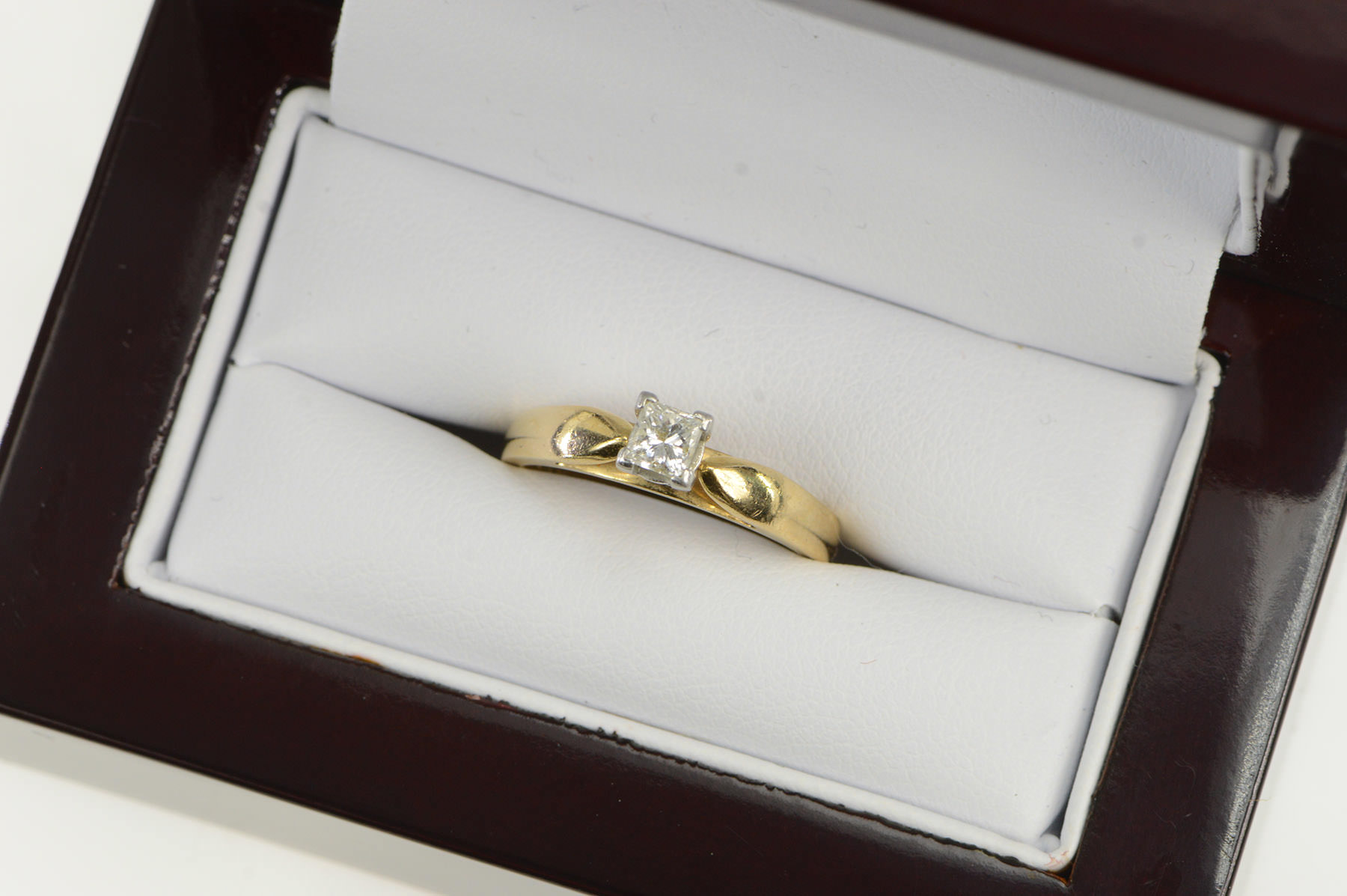 14K 0.35 Ct Princess Cut Diamond Engagement Yellow Gold Ring, Size 6.75