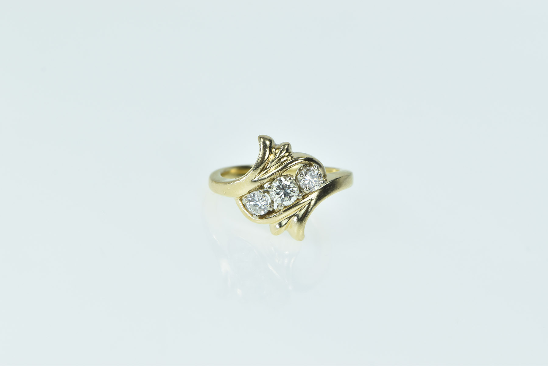 14K 0.37 Ctw Diamond Three Stone Bypass Yellow Gold Ring, Size 3.5