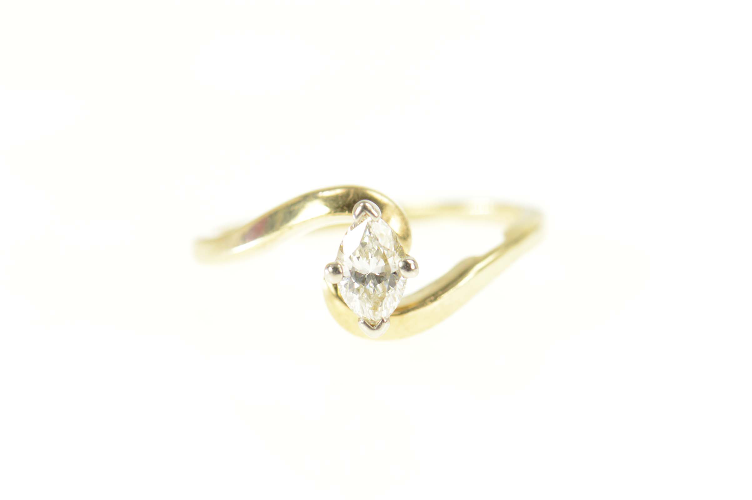 14K 0.38 Ct Marquise Diamond Solitaire Engagement Yellow Gold Ring, Size 6.25