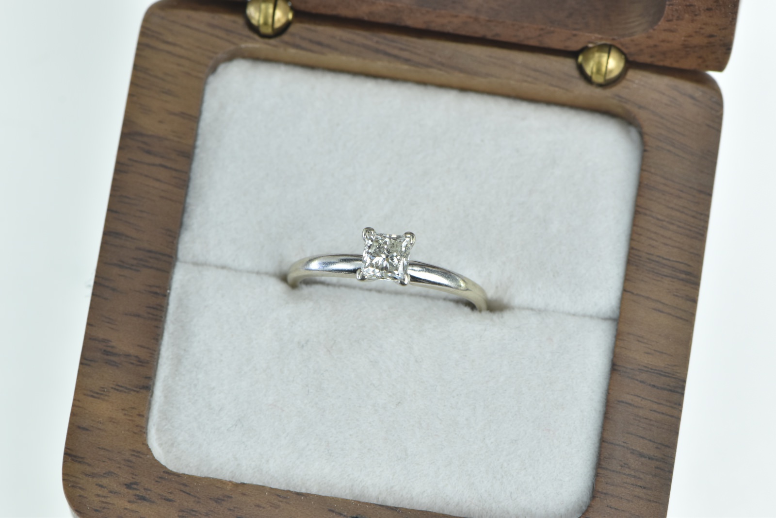 14K 0.40 Ct Princess Diamond Engagement White Gold Ring, Size 5.25