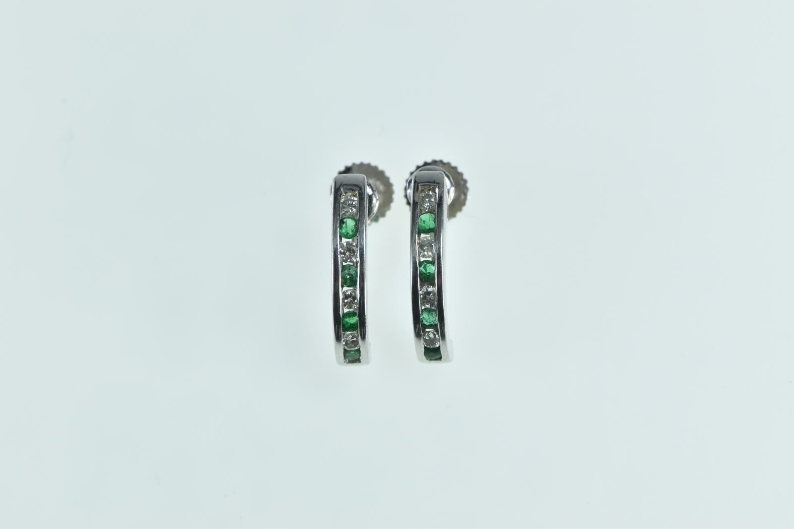 14K 0.40 Ctw Diamond Emerald Screw Back Hoop Yellow Gold Earrings