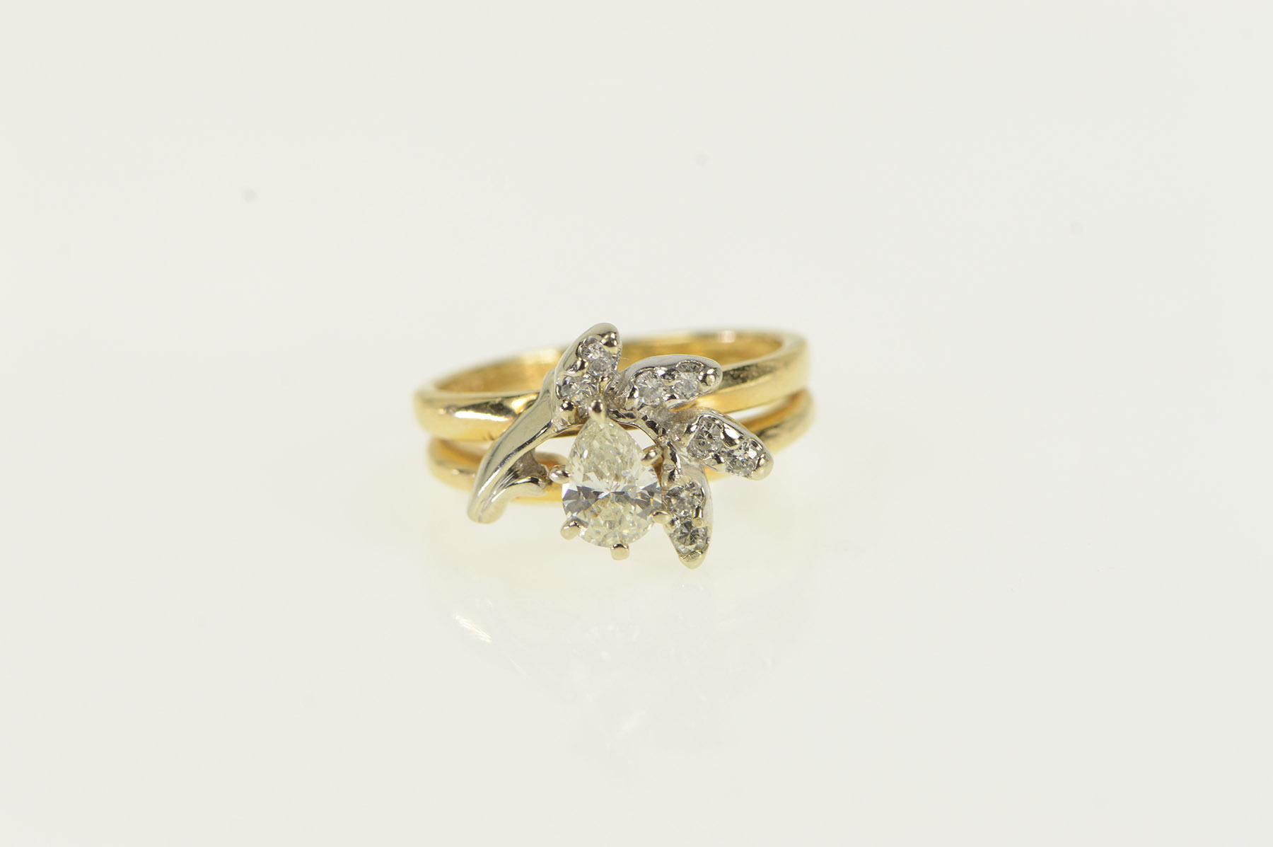 14K 0.40 Ctw Pear Diamond Bridal Engagement Yellow Gold Ring, Size 3.25