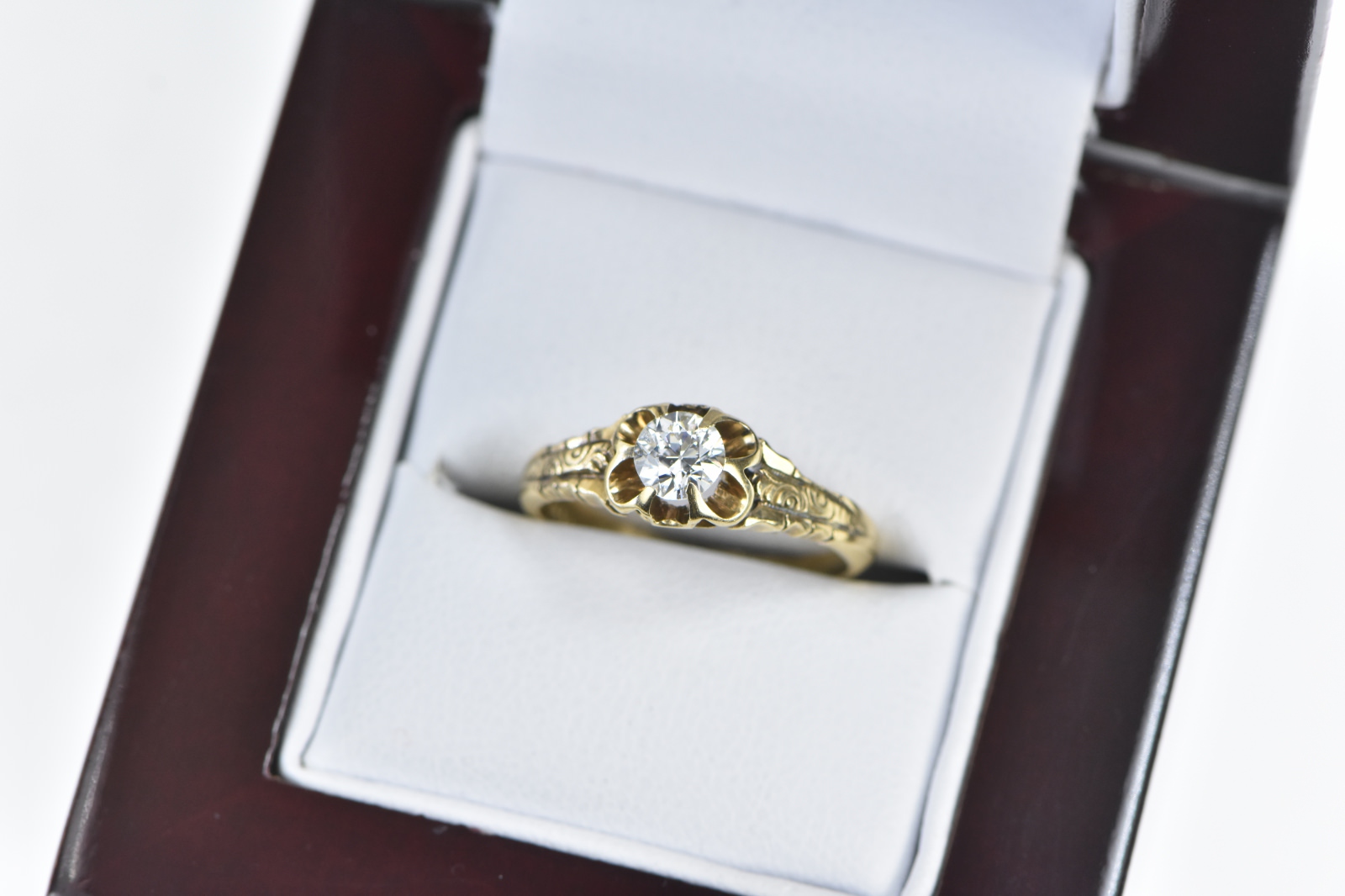 14K 0.41 Ct Old Euro Cut Diamond Engagement Yellow Gold Ring, Size 5.25