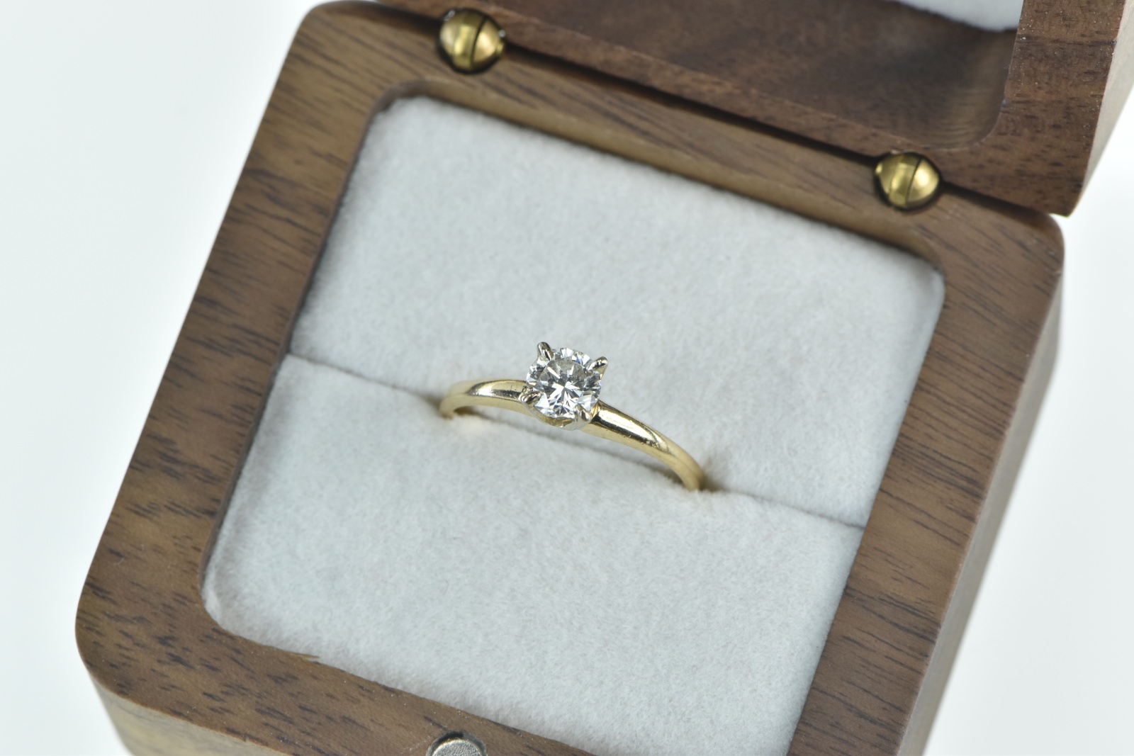 14K 0.42 Ct Diamond Solitaire Classic Engagement Yellow Gold Ring, Size 5.75