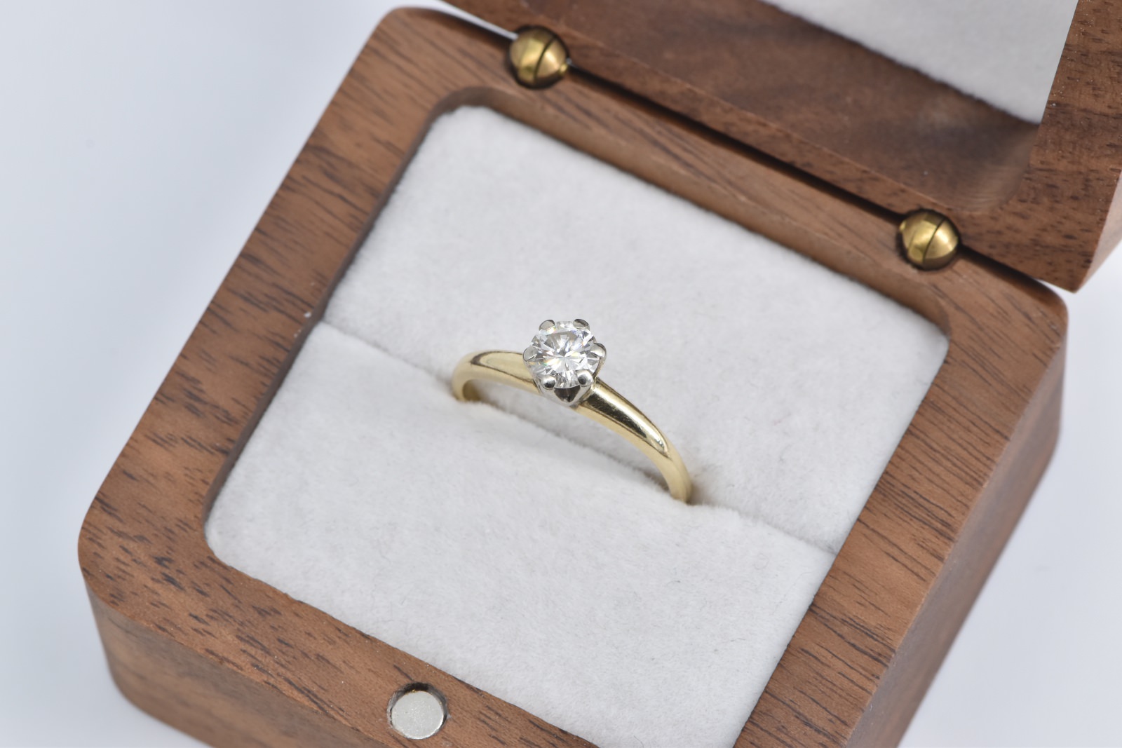 14K 0.42 Ct Natural Round Diamond Engagement Yellow Gold Ring, Size 6.25