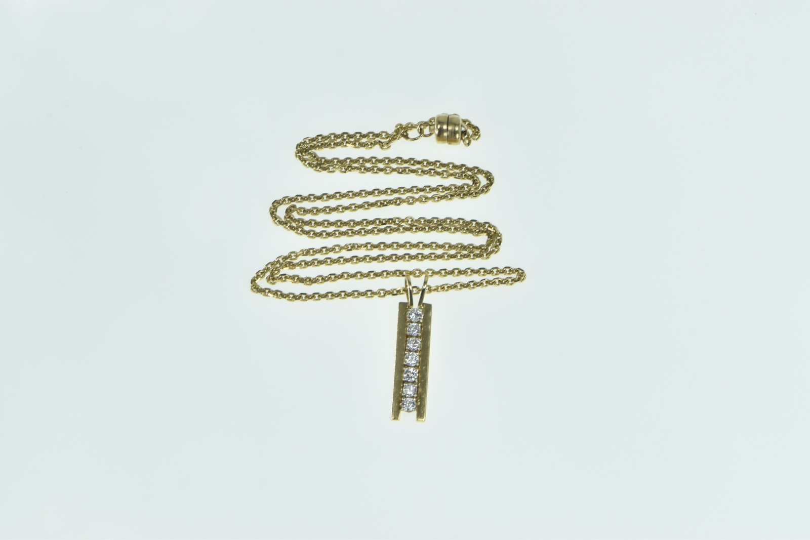 14K 0.42 Ctw Diamond Bar Vintage Drop Chain Yellow Gold Necklace 20