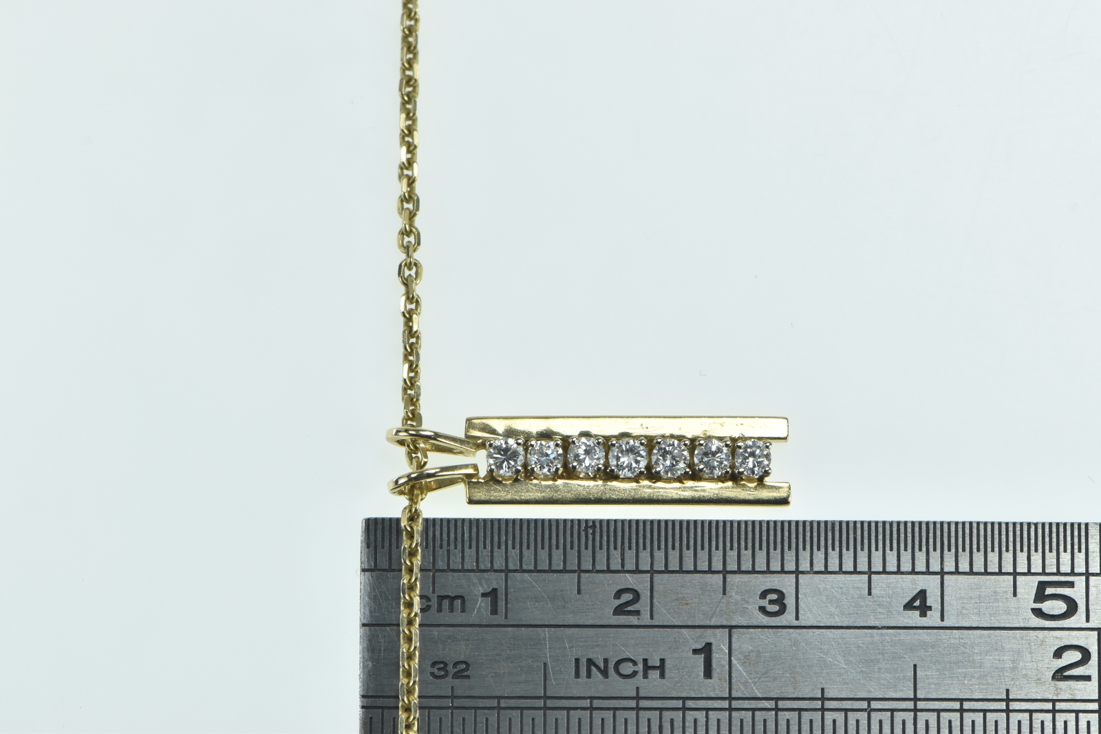 14K 0.42 Ctw Diamond Bar Vintage Drop Chain Yellow Gold Necklace 20