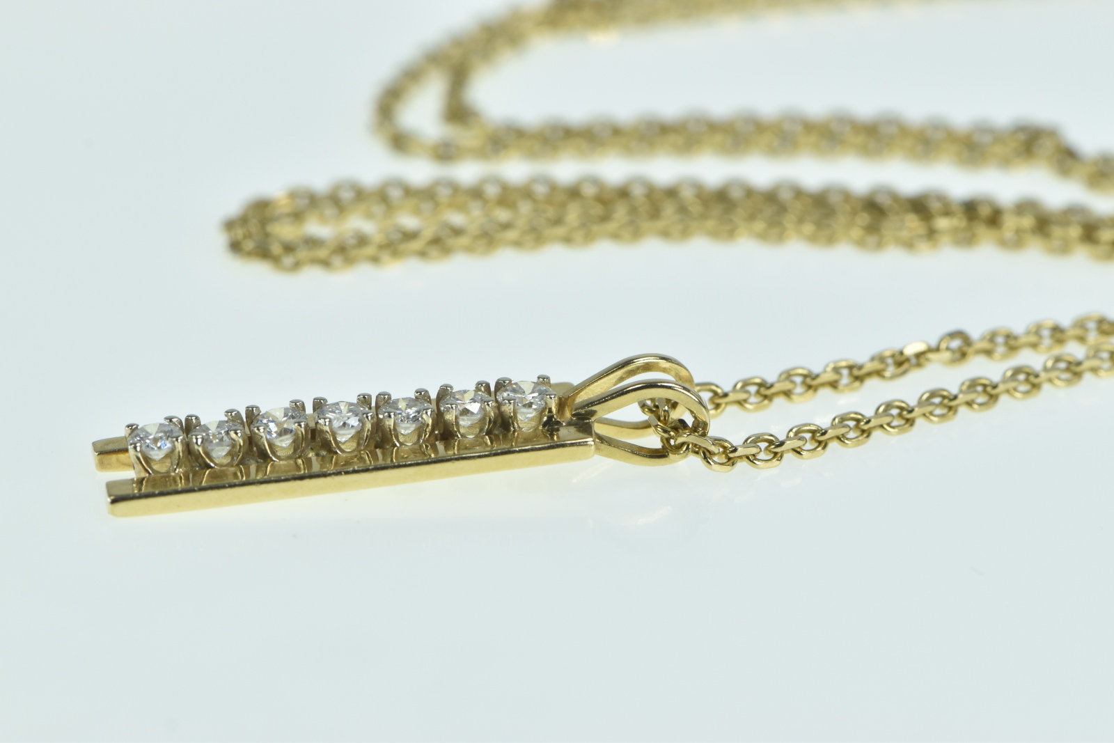 14K 0.42 Ctw Diamond Bar Vintage Drop Chain Yellow Gold Necklace 20