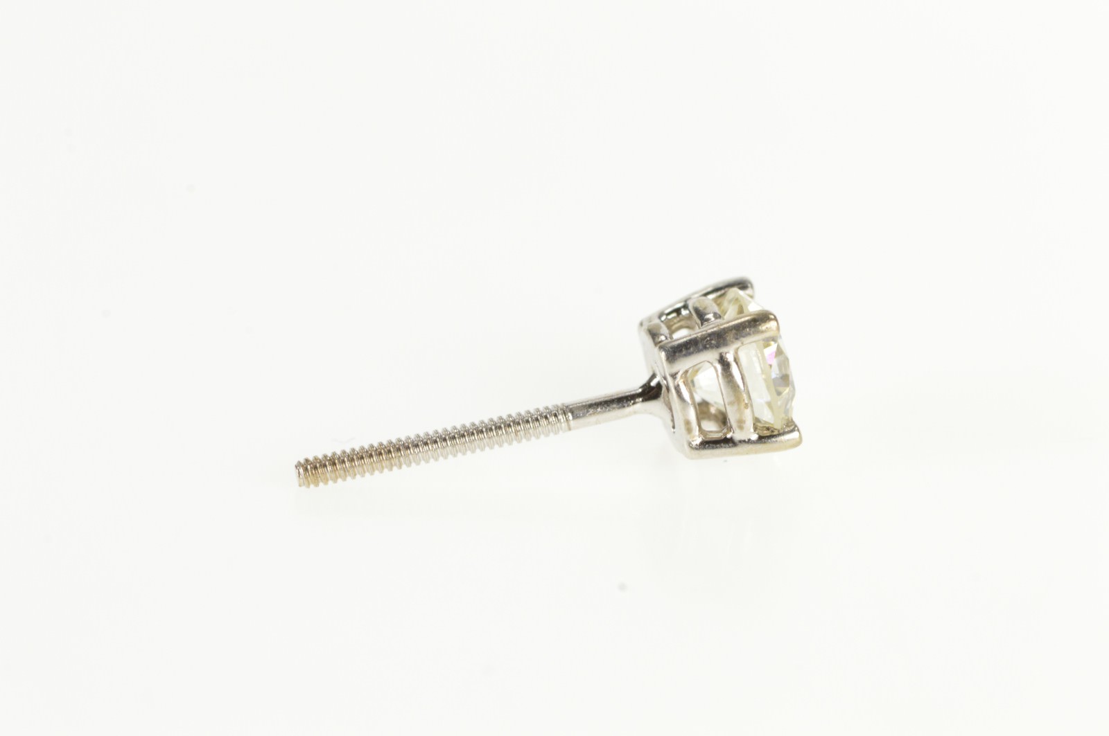 14K 0.44 Ct Round Diamond Solitaire Stud Screw Post White Gold Earring